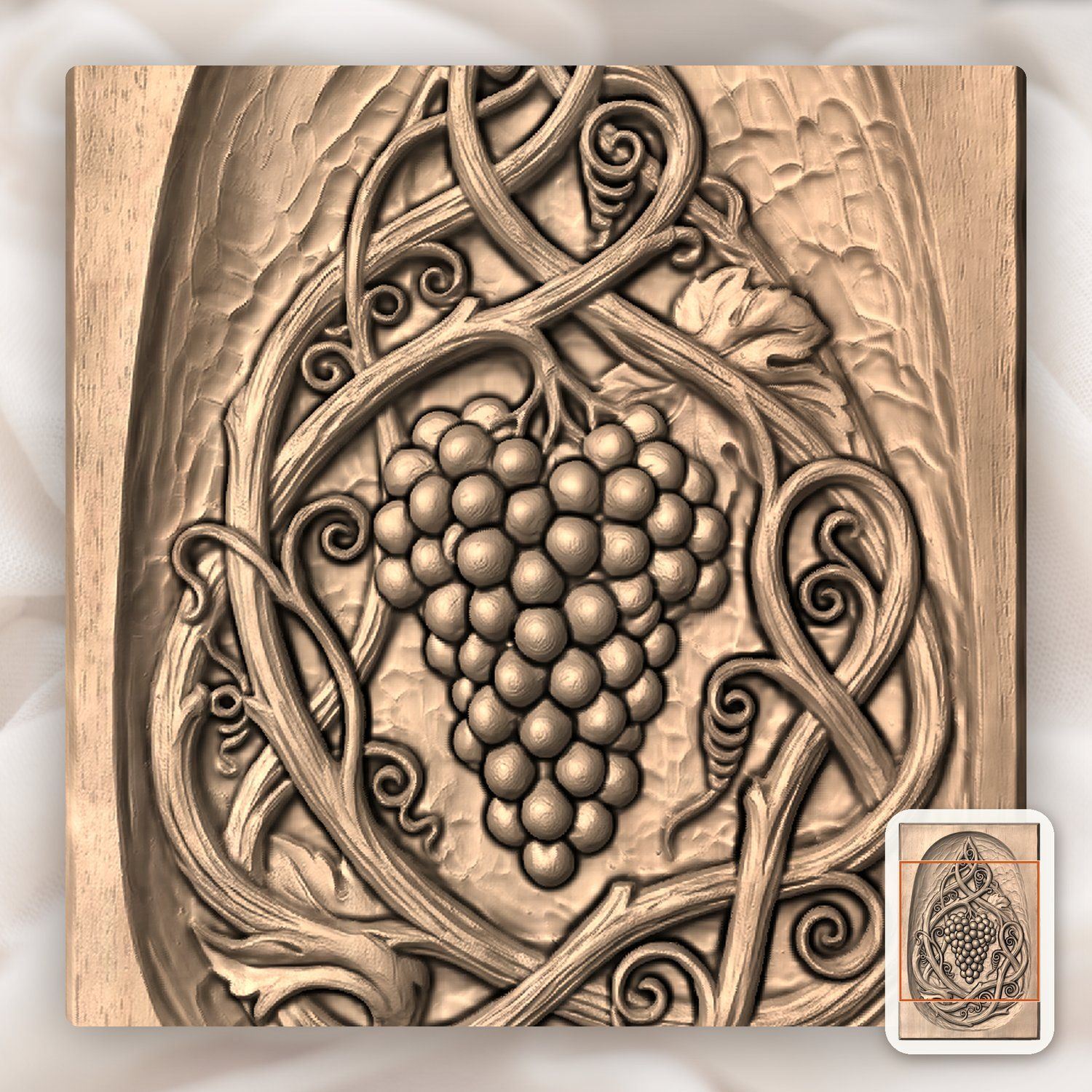 Grape Cluster Art Nouveau CNC Relief STL bas-relief STL — view 5