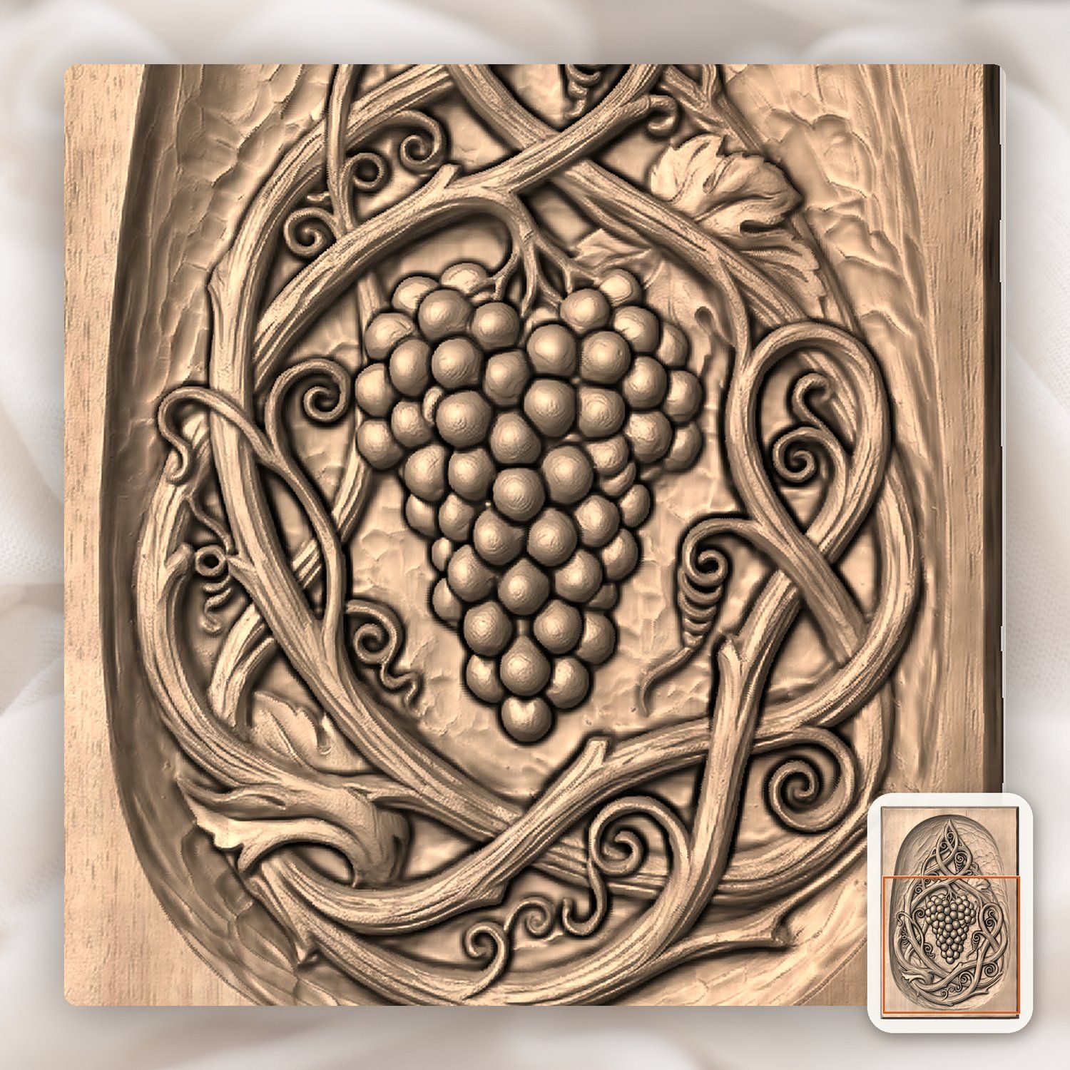 Grape Cluster Art Nouveau CNC Relief STL bas-relief STL — view 6