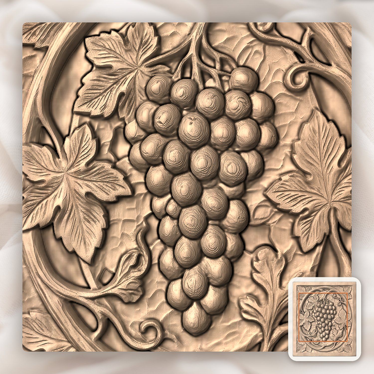 Grape Cluster Vine Panel CNC Relief STL bas-relief STL — view 7