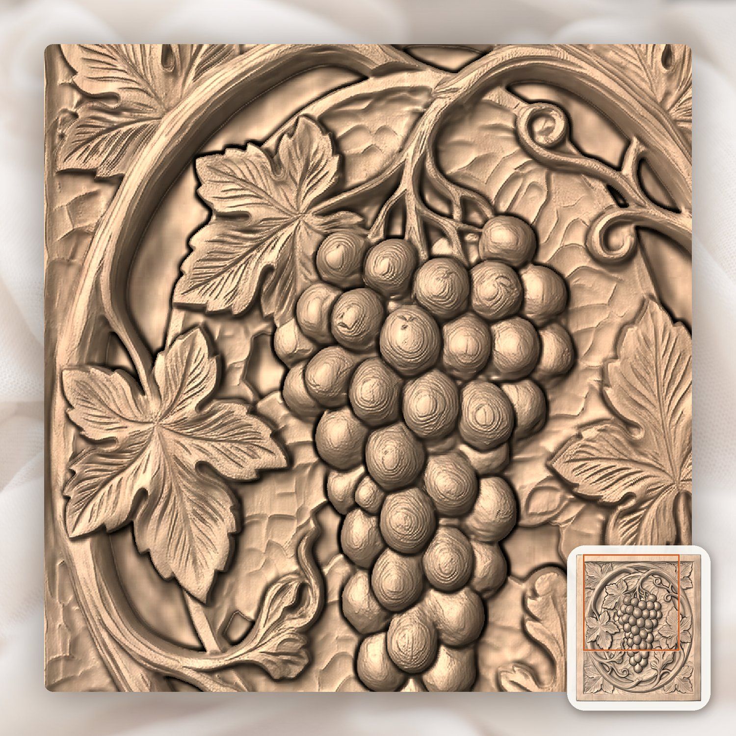 Grape Cluster Vine Panel CNC Relief STL bas-relief STL — view 8
