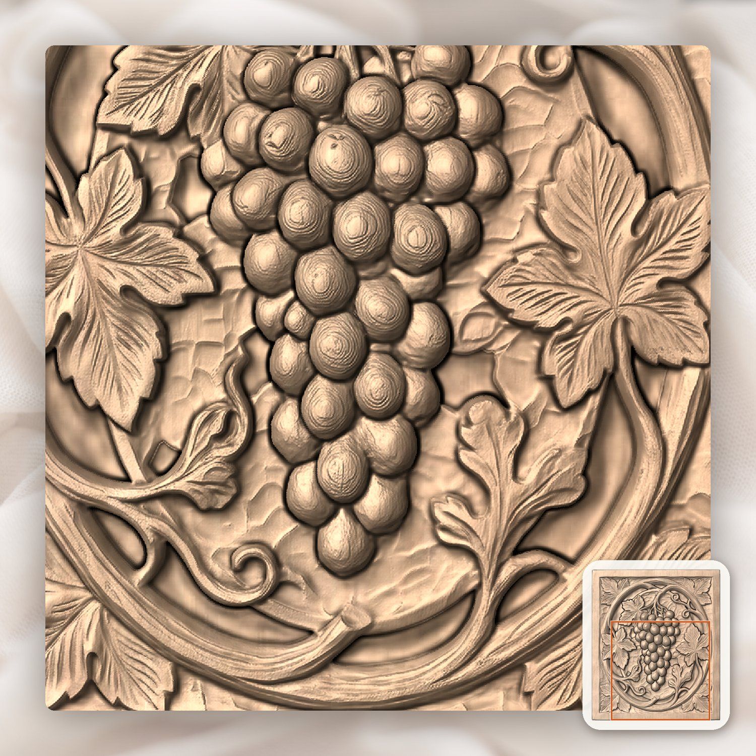 Grape Cluster Vine Panel CNC Relief STL bas-relief STL — view 9