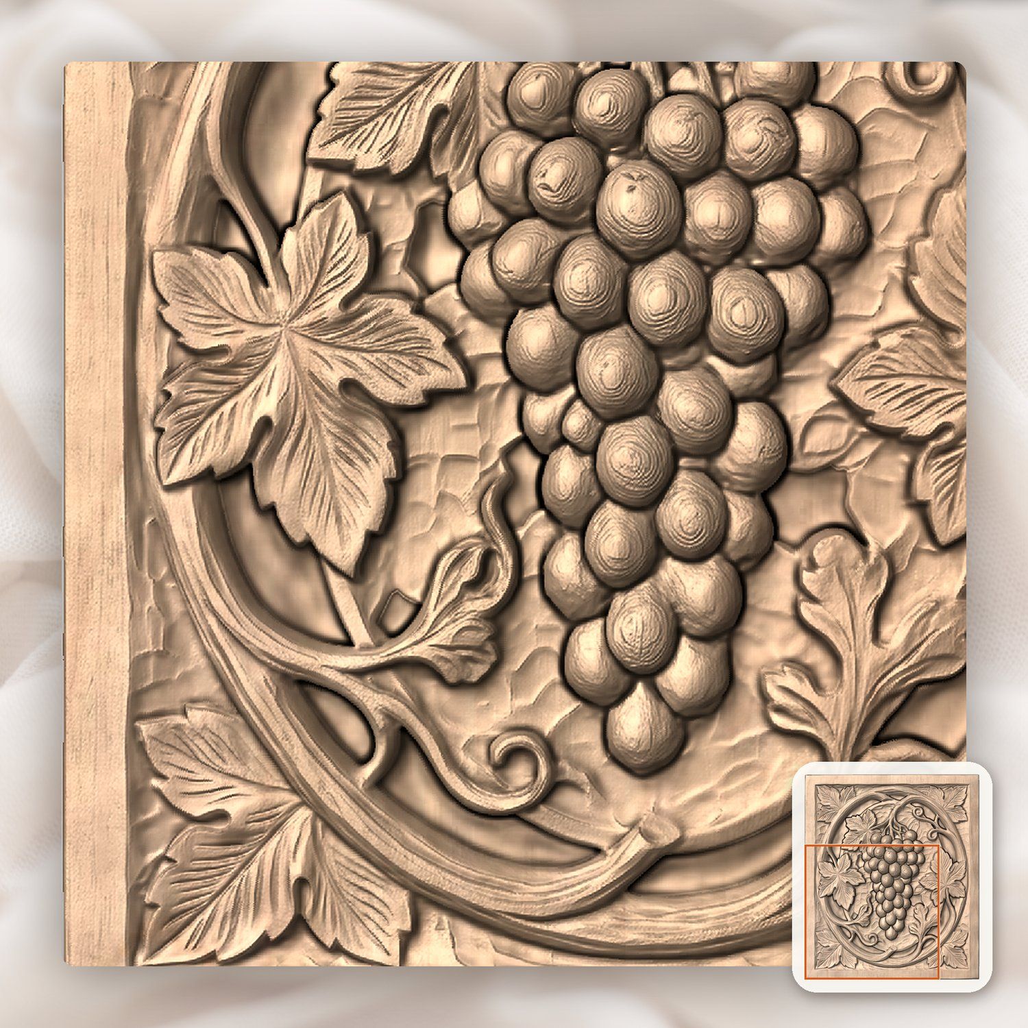 Grape Cluster Vine Panel CNC Relief STL bas-relief STL — view 10