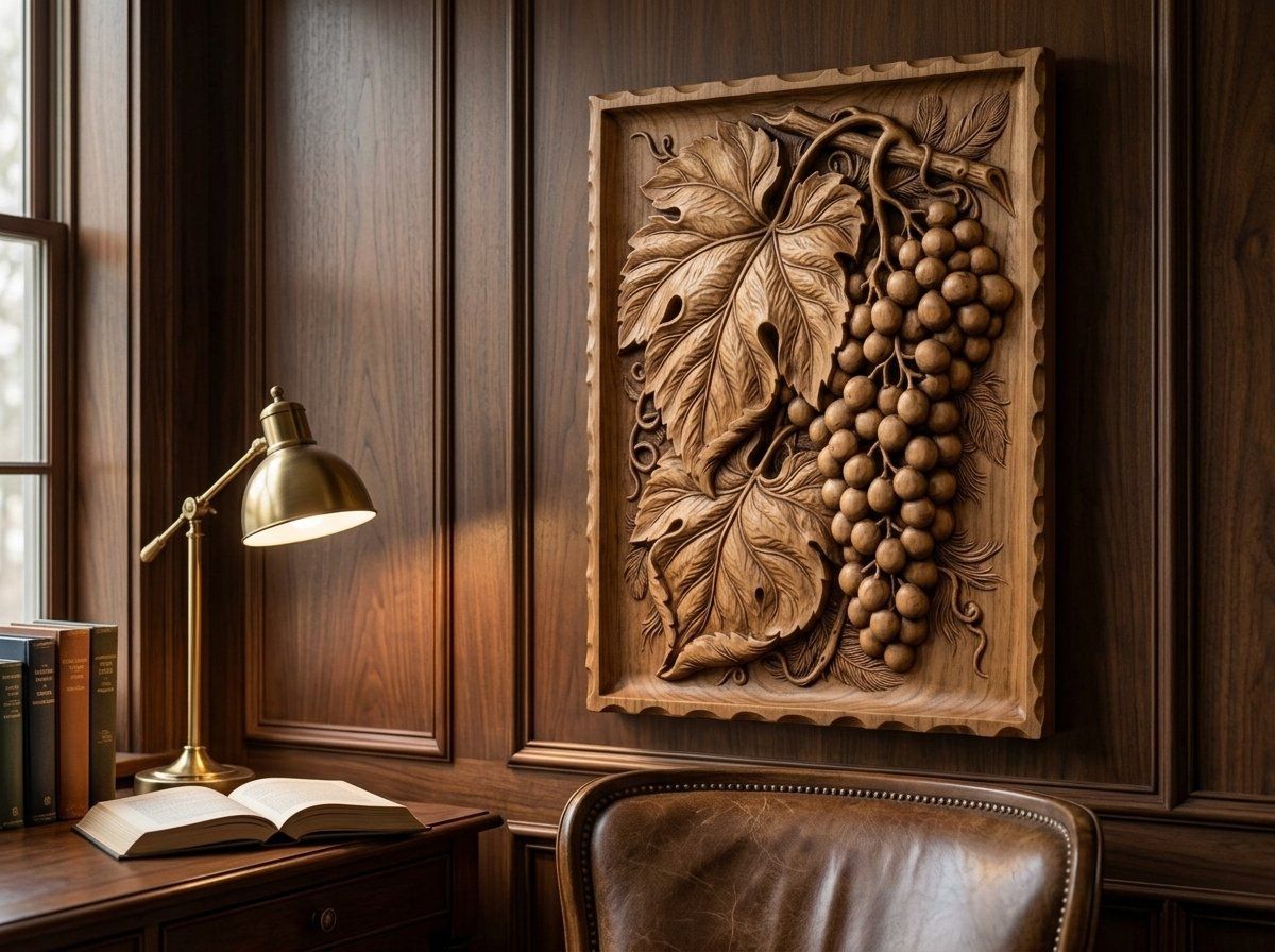 Grape Harvest Vine & Leaf CNC Relief STL bas-relief STL — view 14