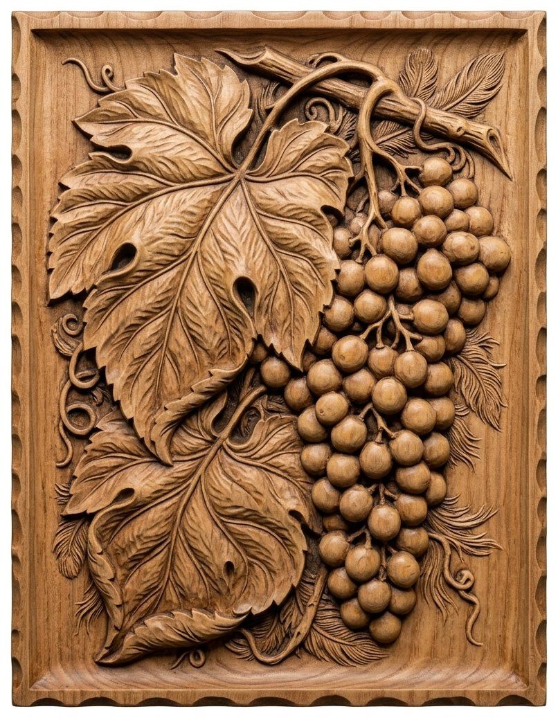 Grape Harvest Vine & Leaf CNC Relief STL bas-relief STL — view 2