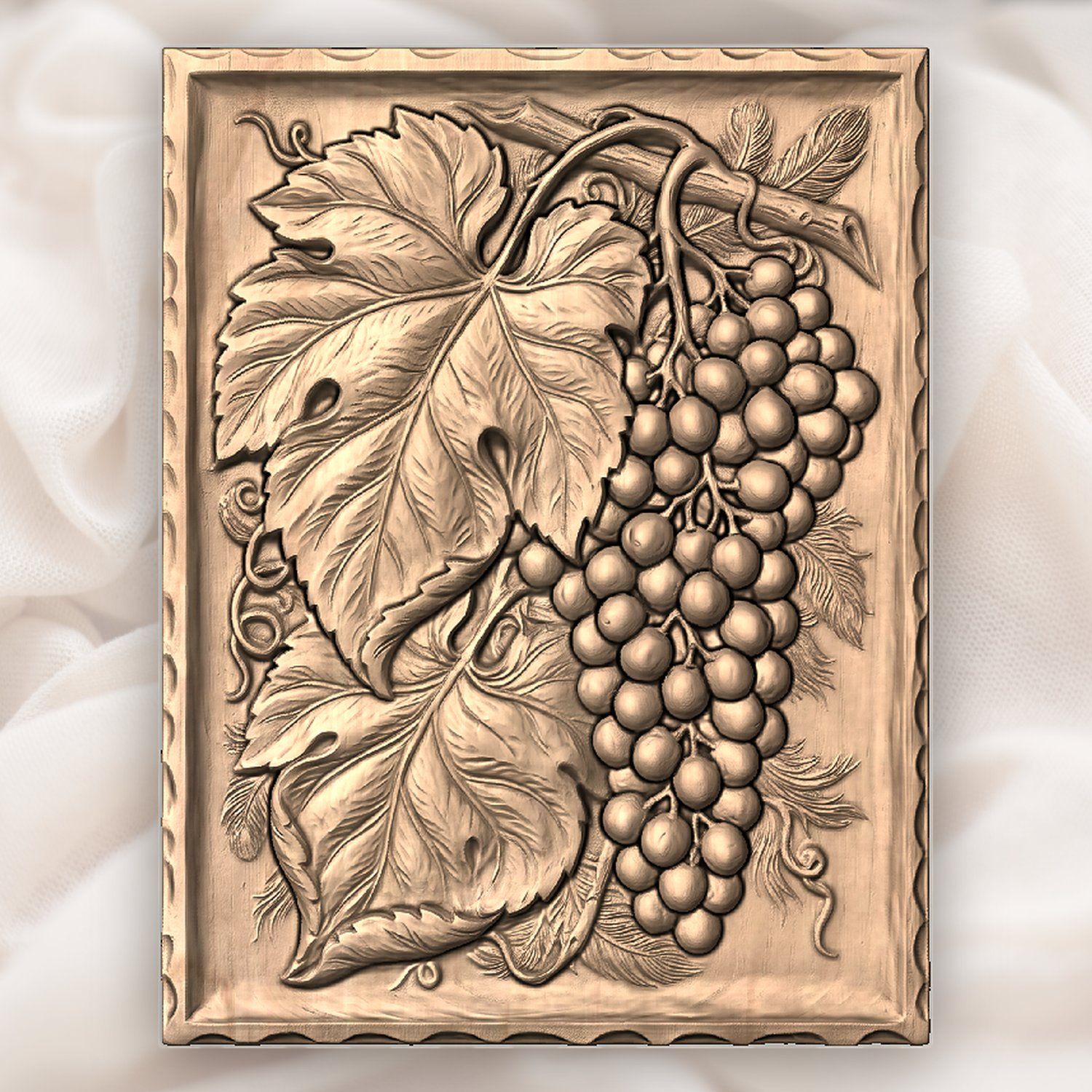 Grape Harvest Vine & Leaf CNC Relief STL bas-relief STL — view 3