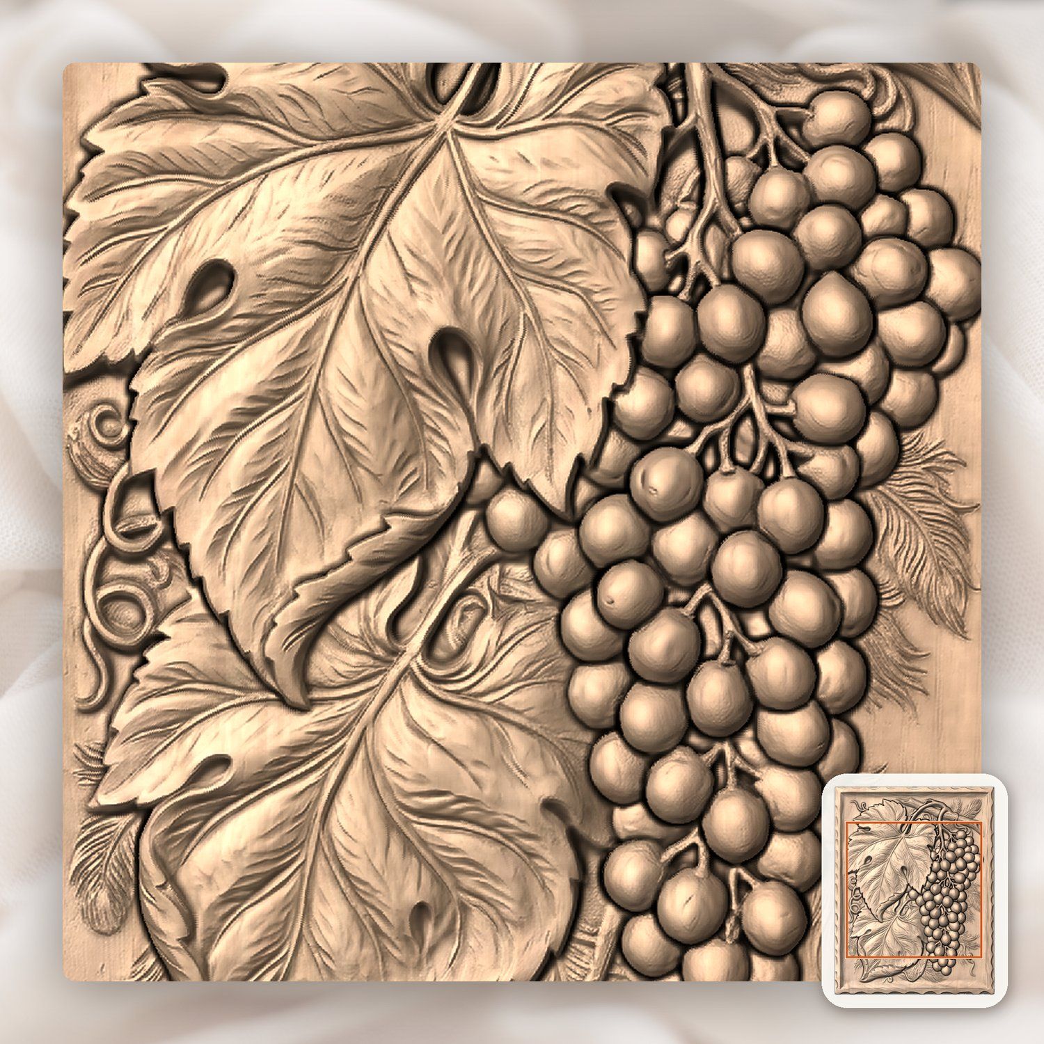 Grape Harvest Vine & Leaf CNC Relief STL bas-relief STL — view 5