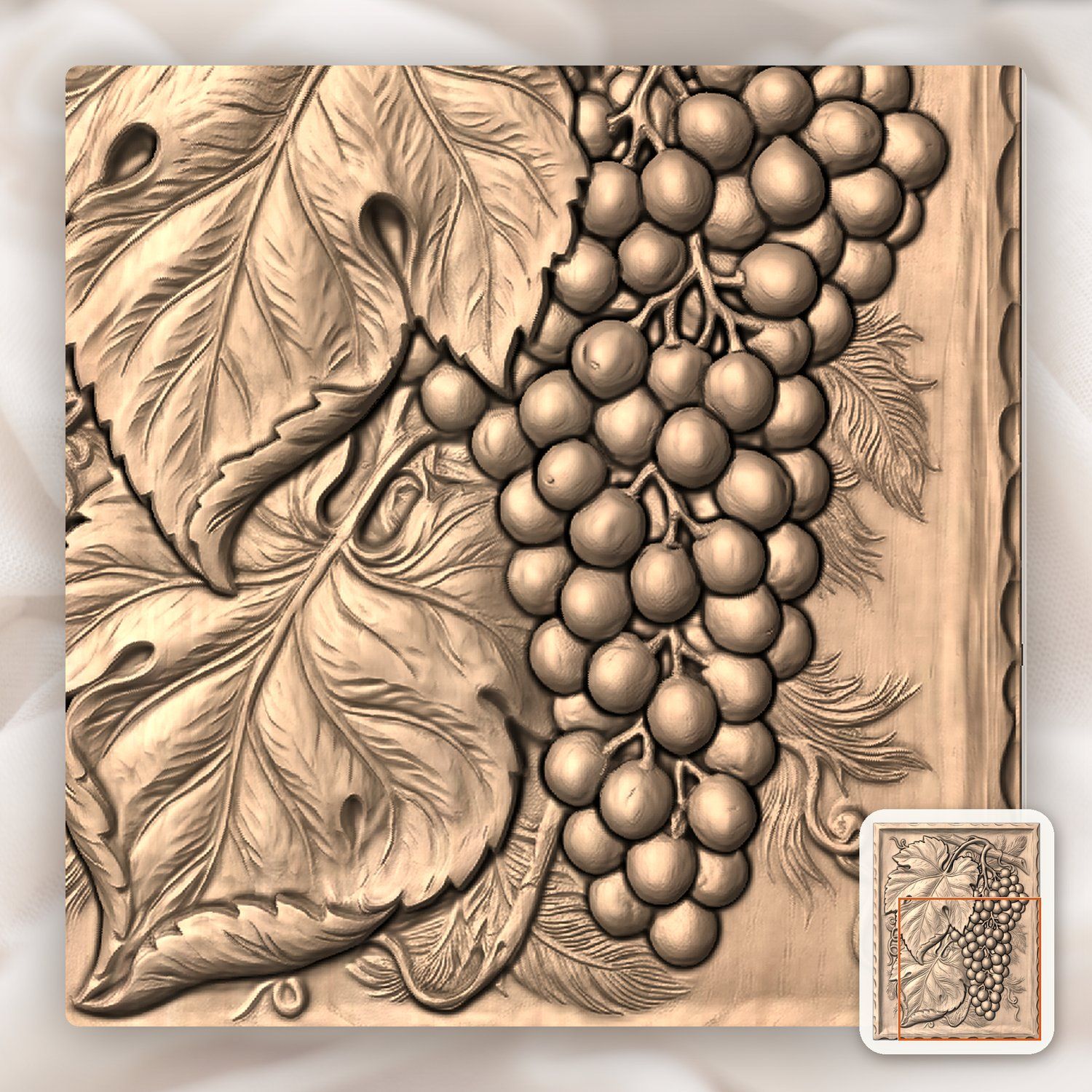 Grape Harvest Vine & Leaf CNC Relief STL bas-relief STL — view 8