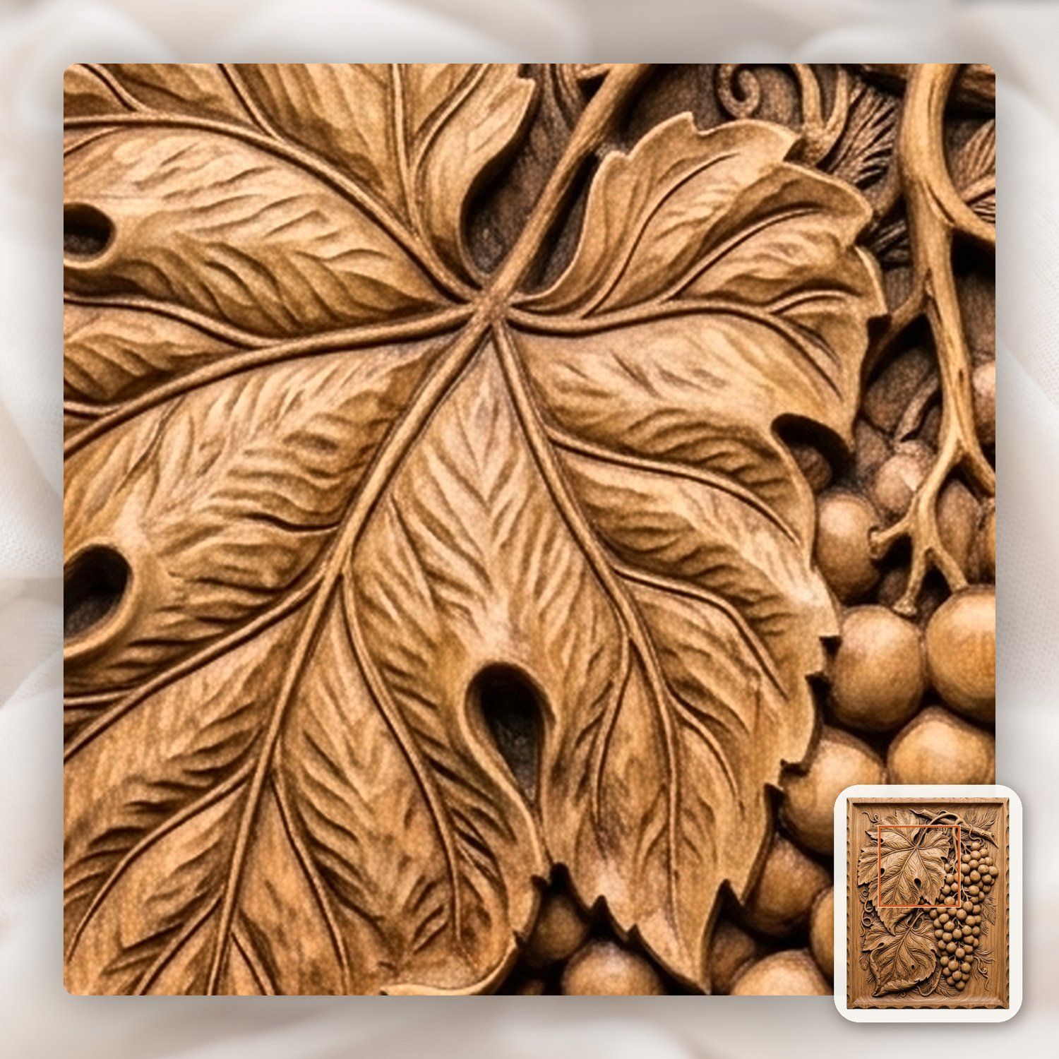 Grape Harvest Vine & Leaf CNC Relief STL bas-relief STL — view 9