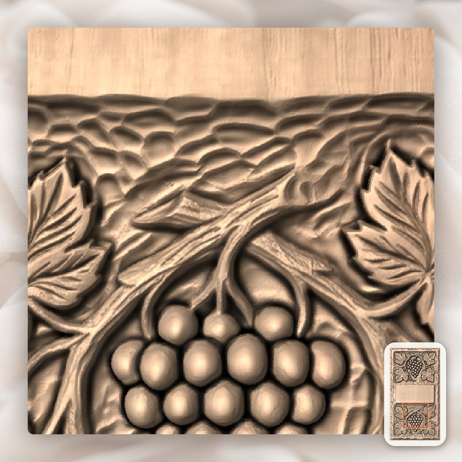 Grape Vine Vineyard Doorbell Backing Plate CNC Relief STL bas-relief STL — view 6