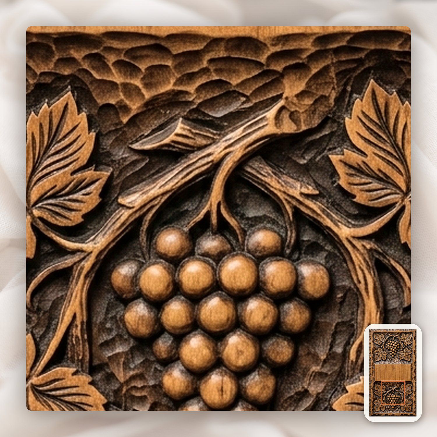 Grape Vine Vineyard Doorbell Backing Plate CNC Relief STL bas-relief STL — view 9