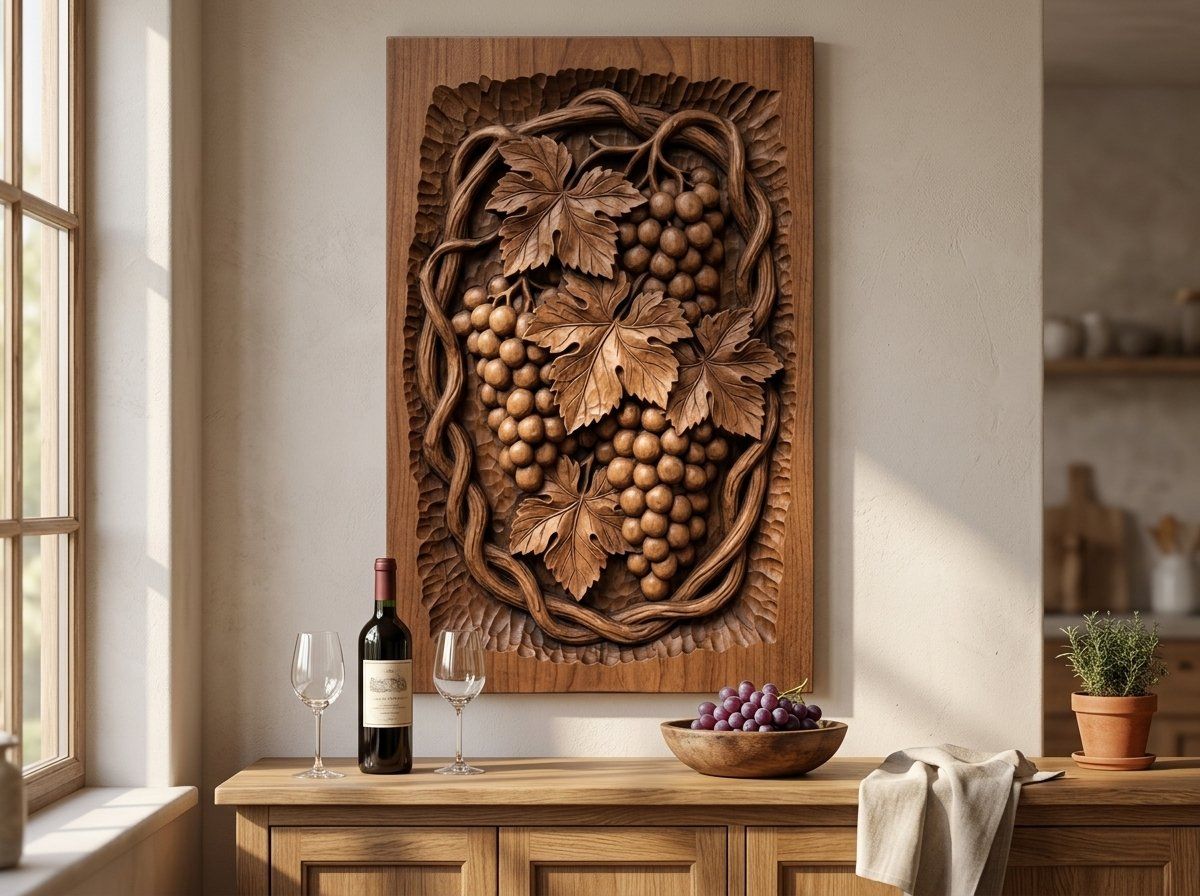 Grapes and Vine Cluster CNC Relief STL bas-relief STL — view 13