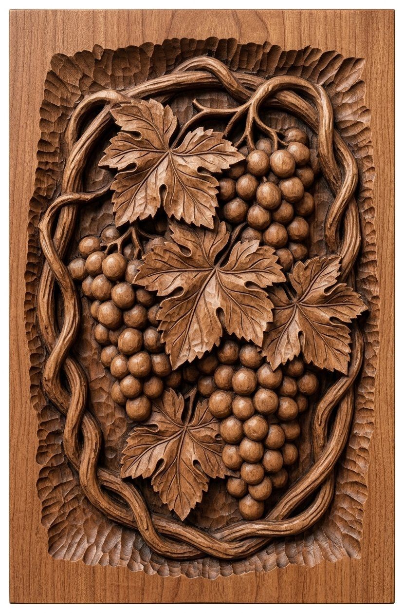 Grapes and Vine Cluster CNC Relief STL bas-relief STL — view 2