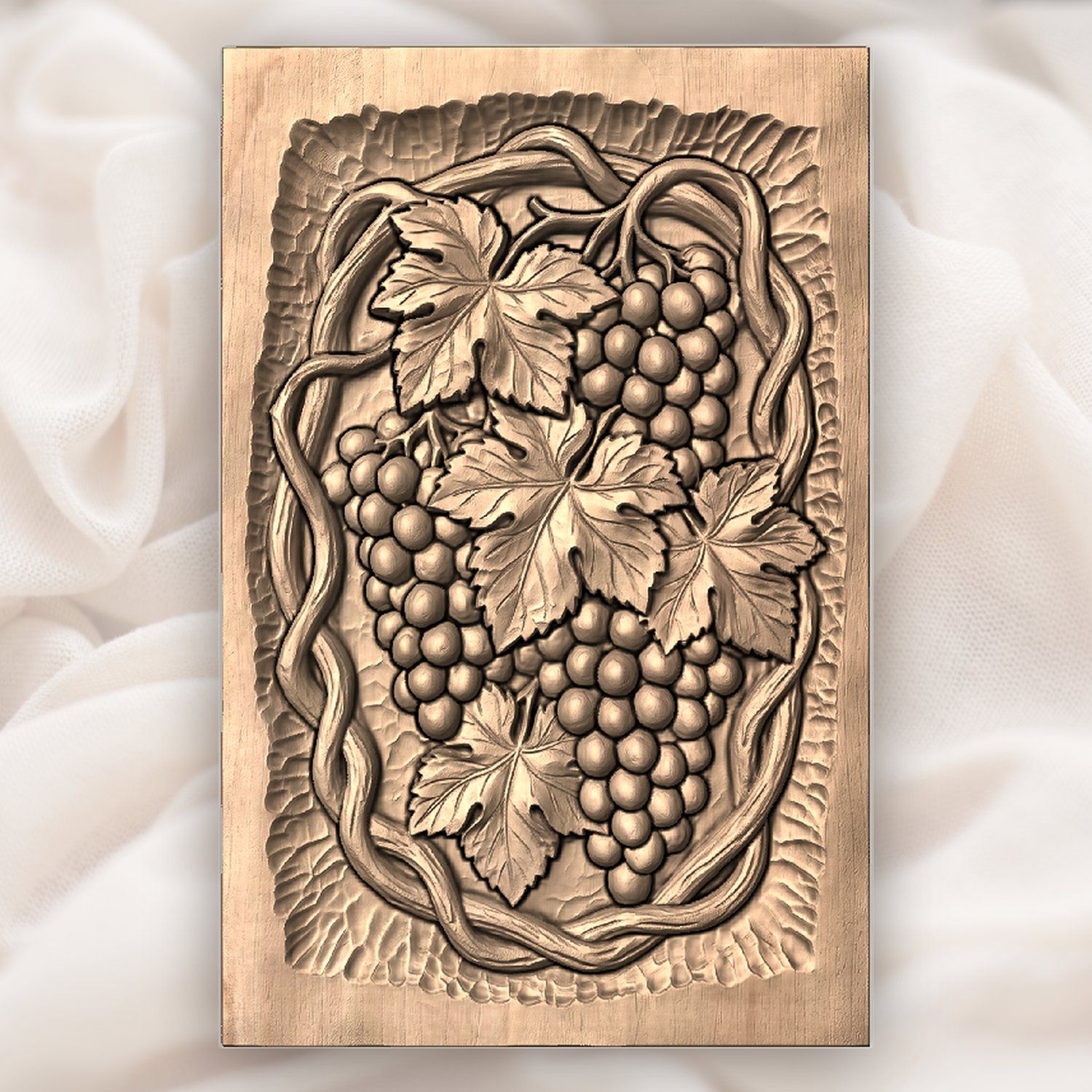 Grapes and Vine Cluster CNC Relief STL bas-relief STL — view 3