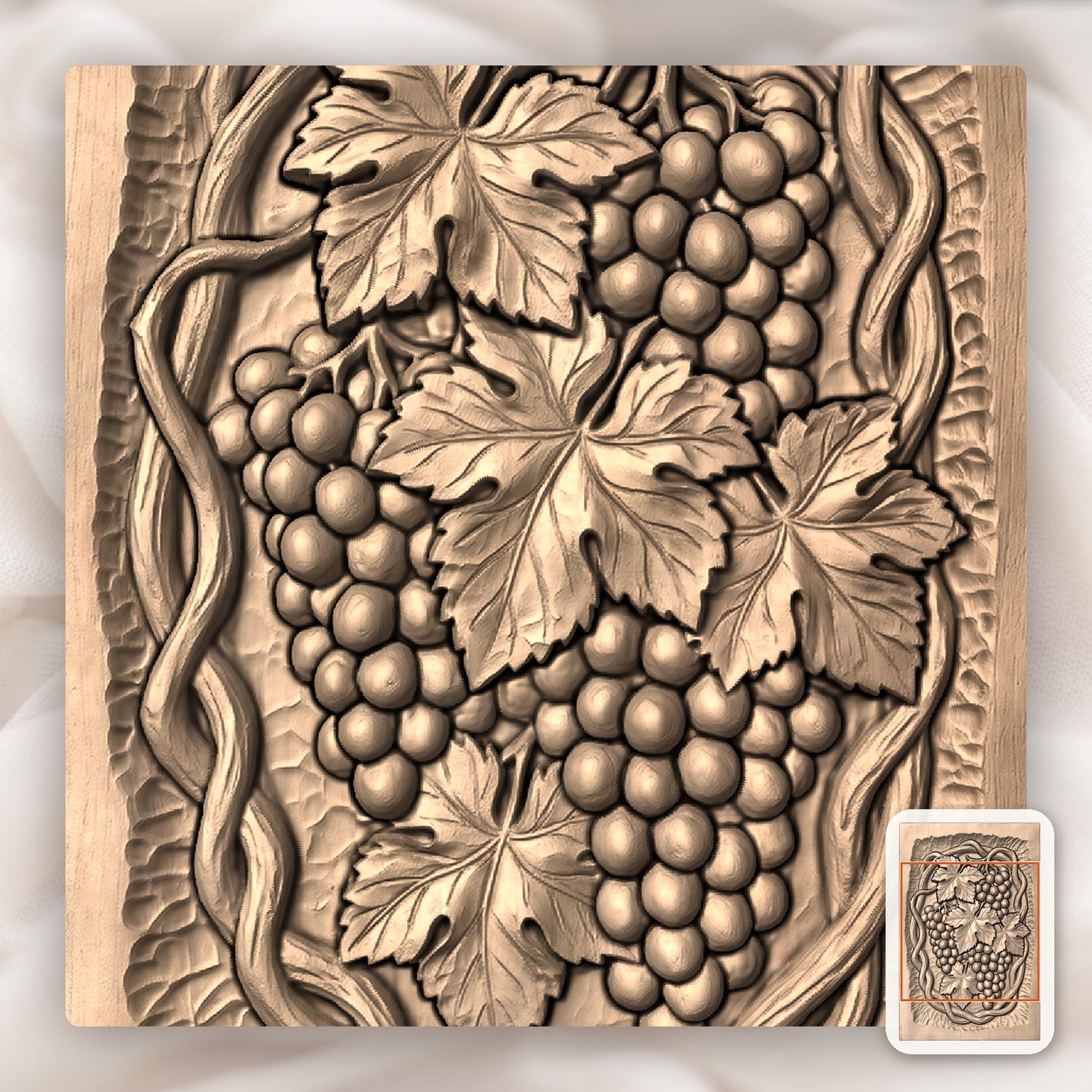 Grapes and Vine Cluster CNC Relief STL bas-relief STL — view 5