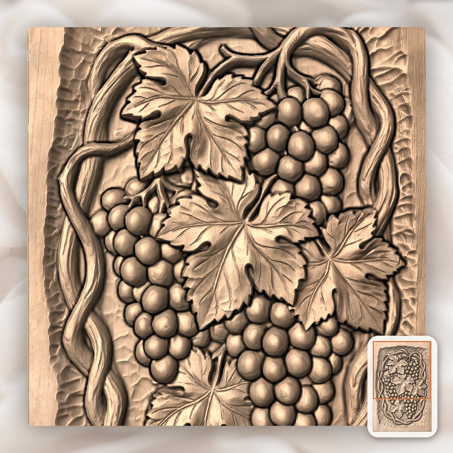 Grapes and Vine Cluster CNC Relief STL bas-relief STL — view 6