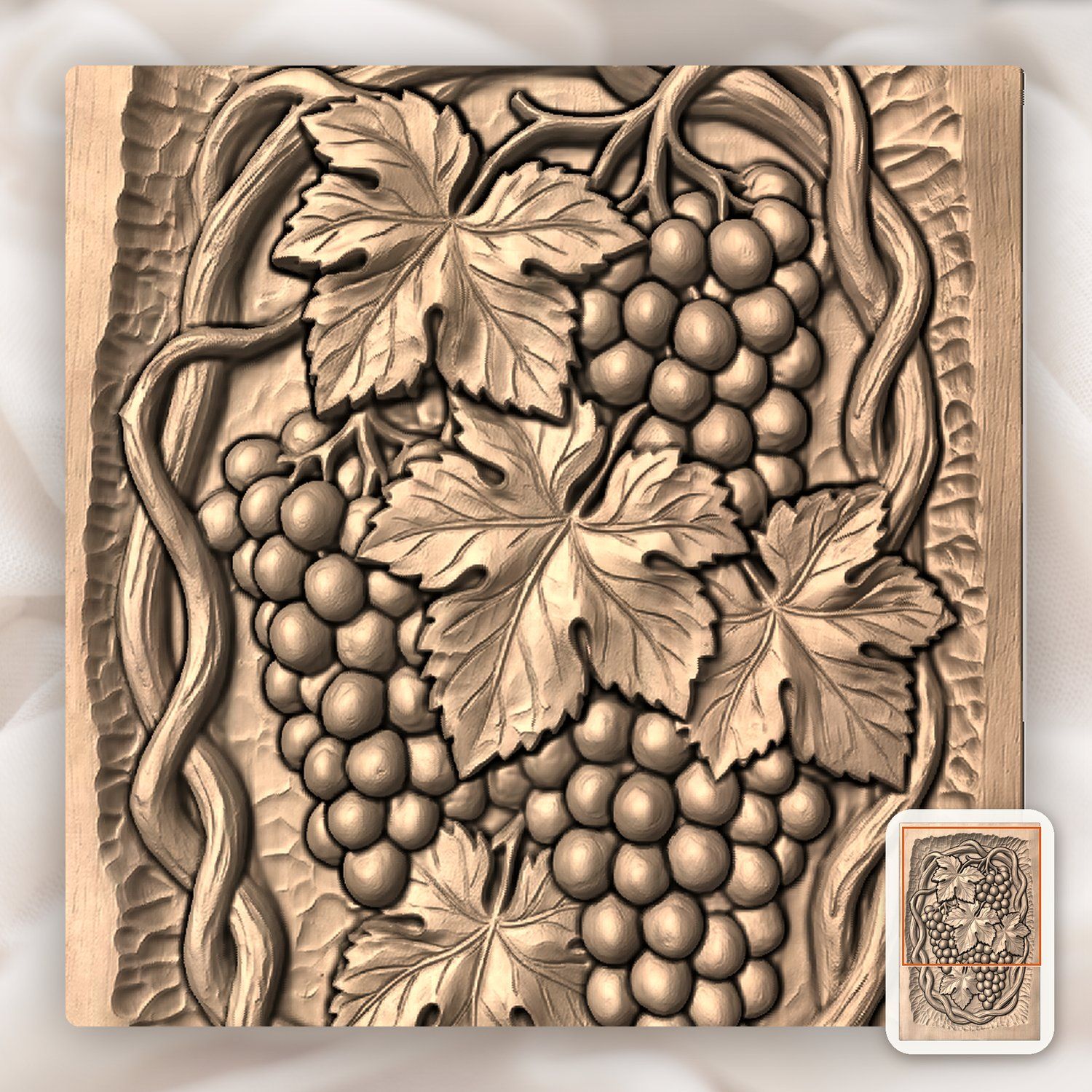 Grapes and Vine Cluster CNC Relief STL bas-relief STL — view 7
