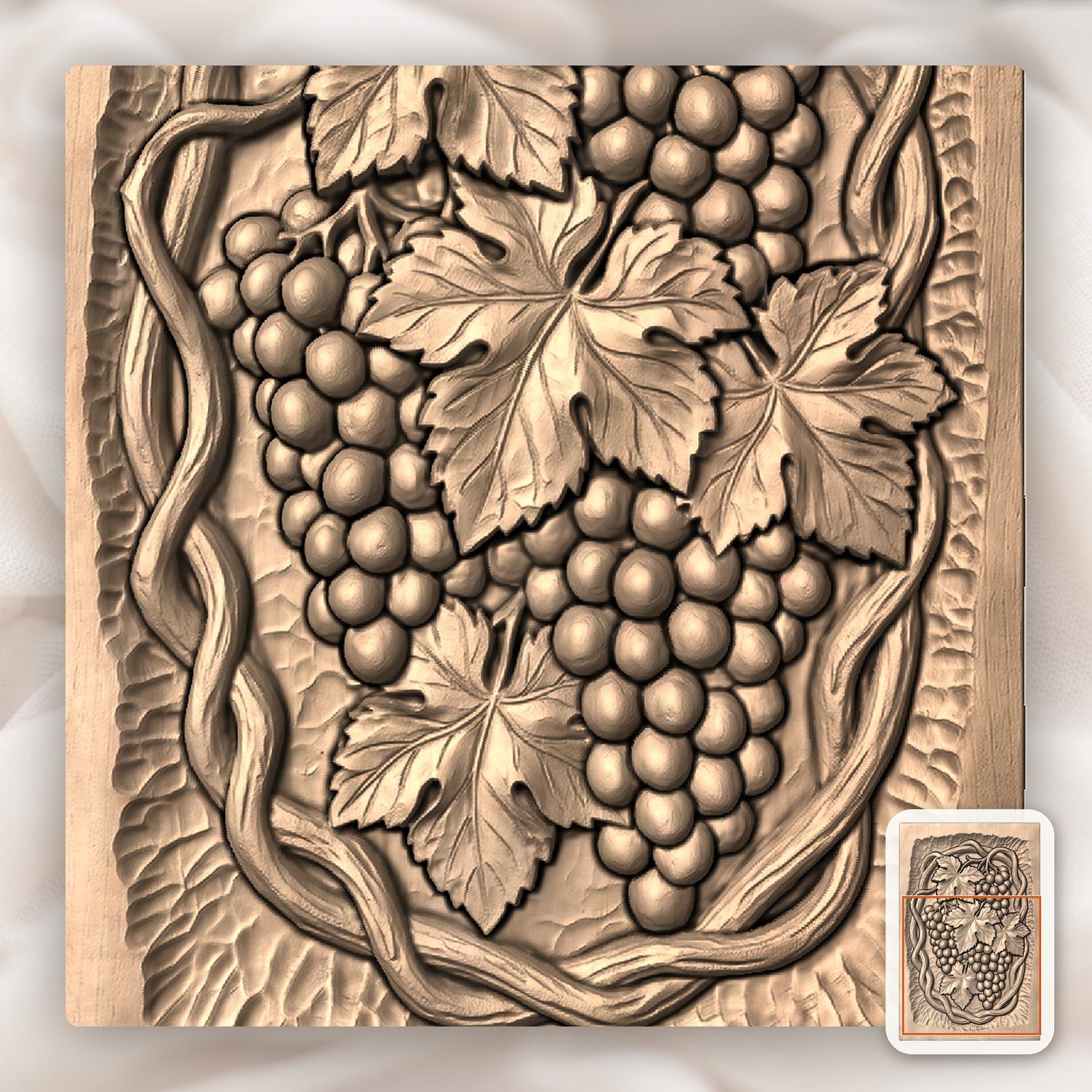 Grapes and Vine Cluster CNC Relief STL bas-relief STL — view 8