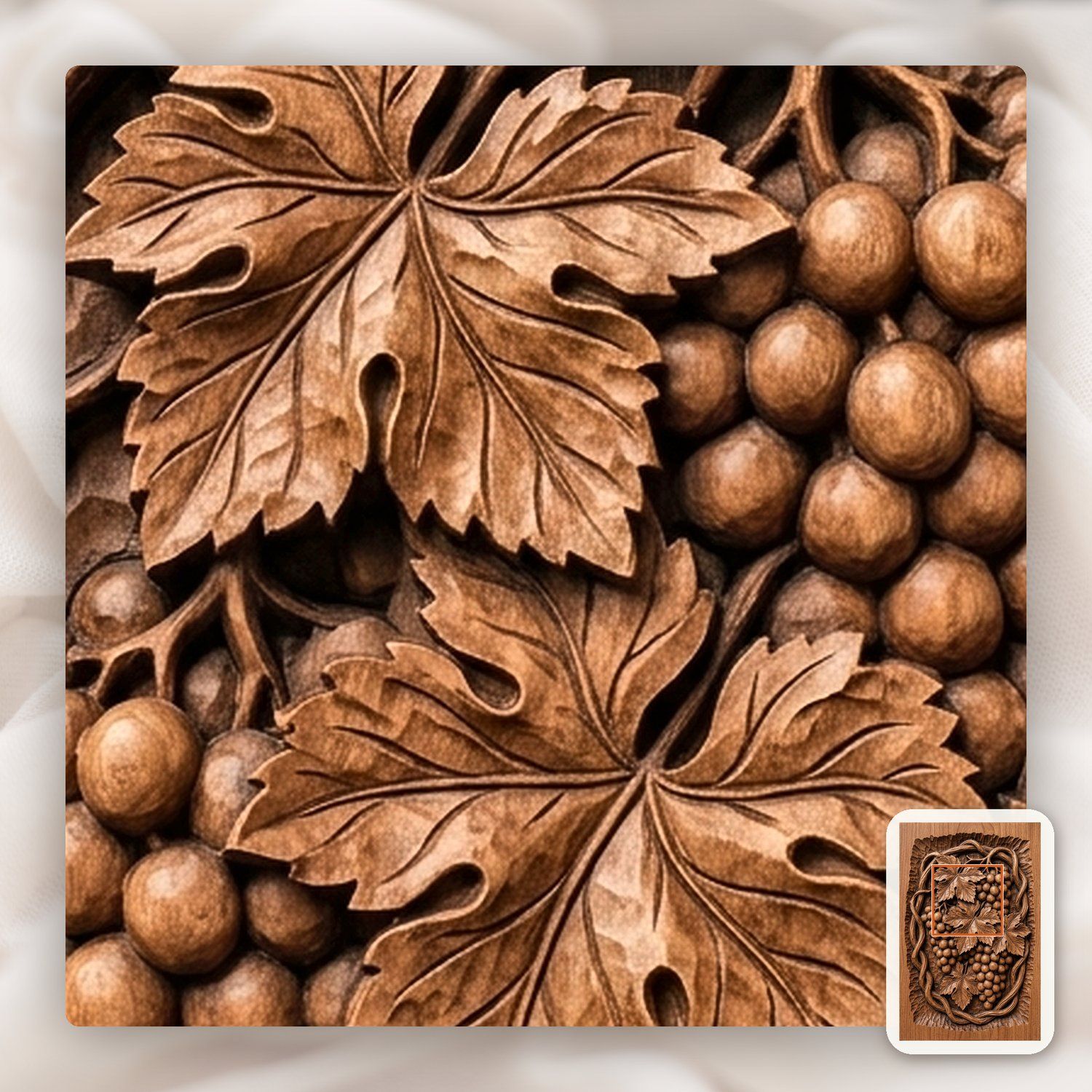 Grapes and Vine Cluster CNC Relief STL bas-relief STL — view 9