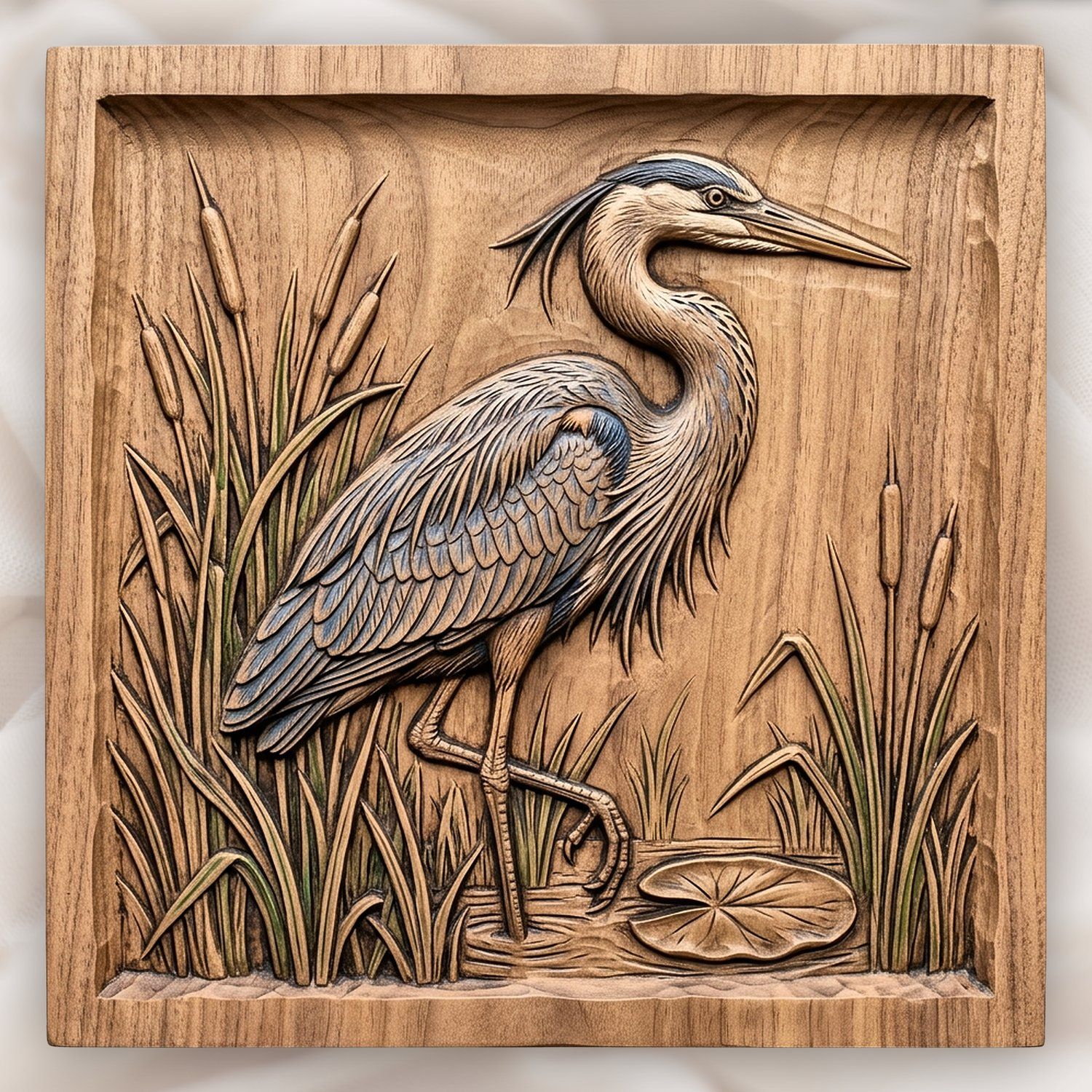 Great Blue Heron Marsh Scene CNC Relief STL bas-relief STL design
