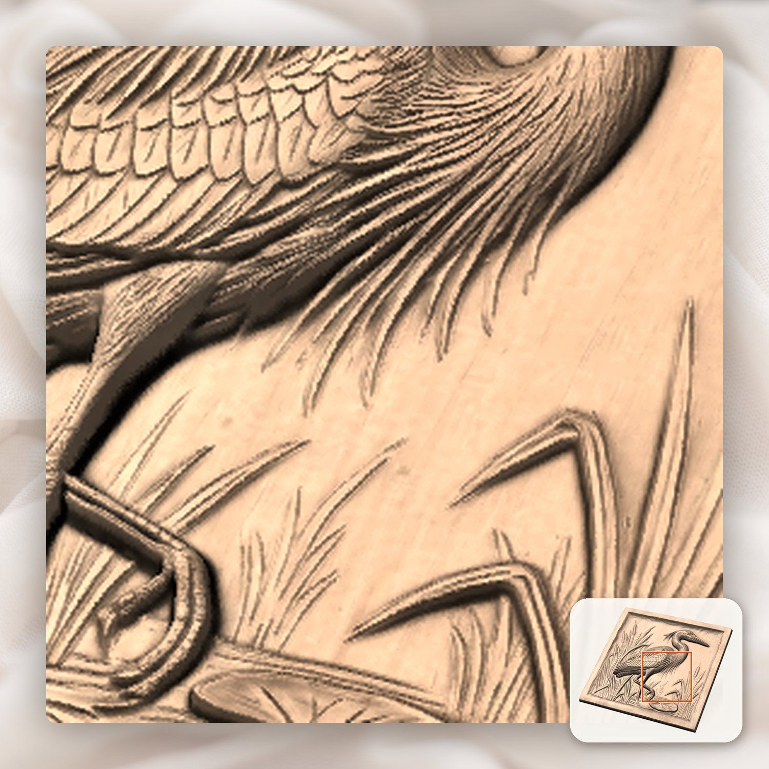 Great Blue Heron Marsh Scene CNC Relief STL bas-relief STL — view 10