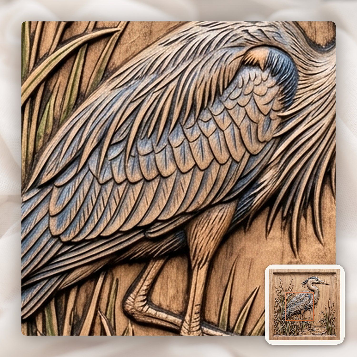 Great Blue Heron Marsh Scene CNC Relief STL bas-relief STL — view 11