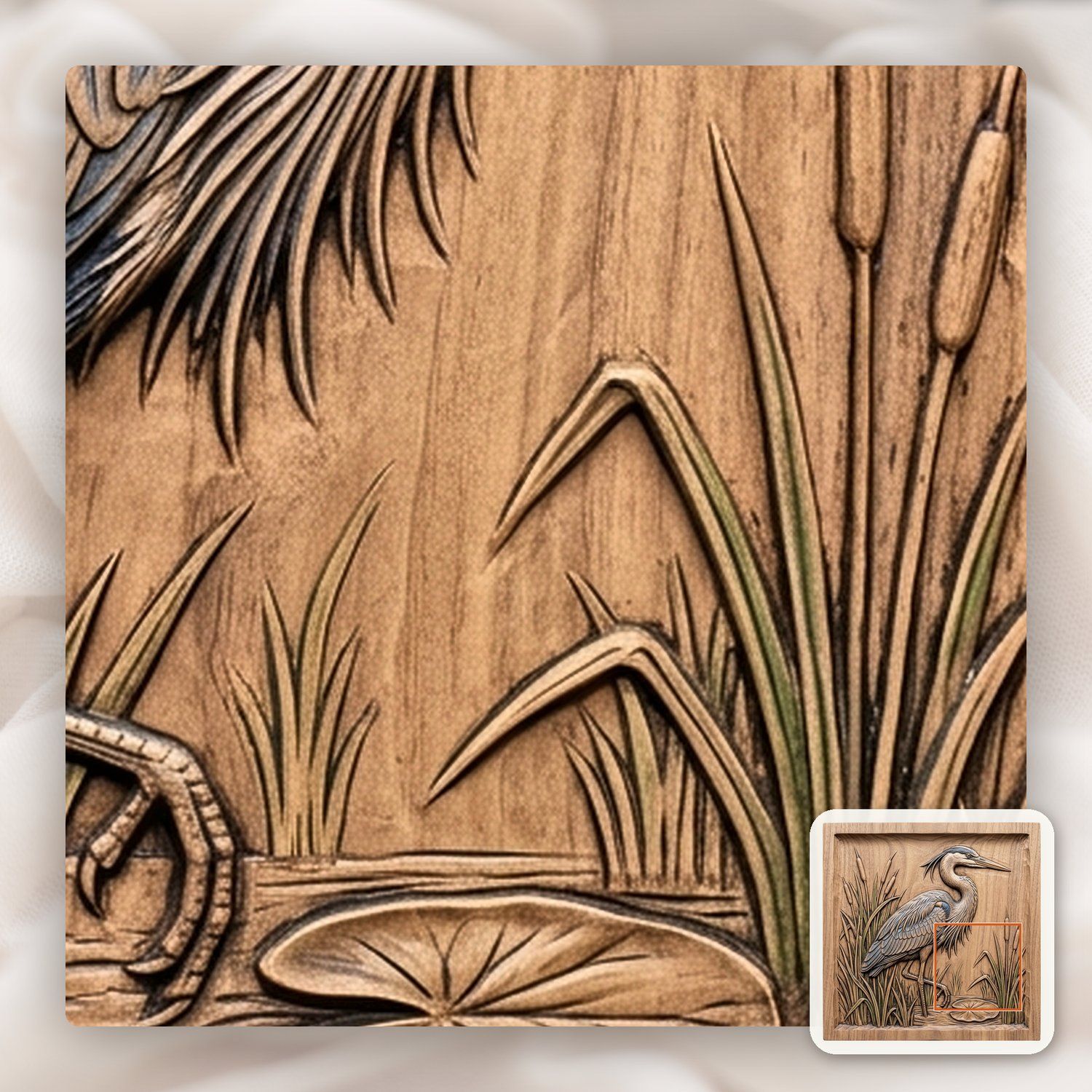 Great Blue Heron Marsh Scene CNC Relief STL bas-relief STL — view 12