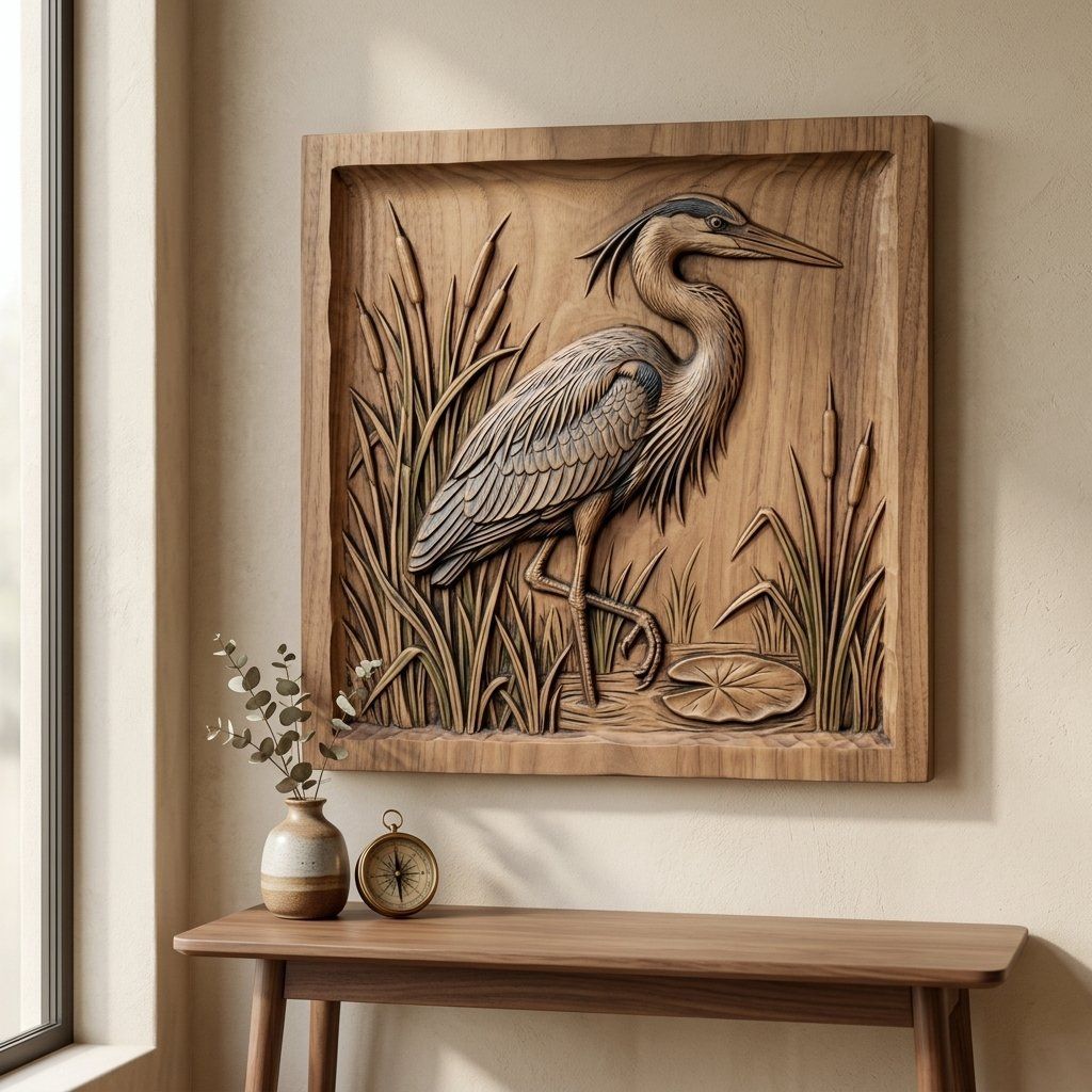 Great Blue Heron Marsh Scene CNC Relief STL bas-relief STL — view 13