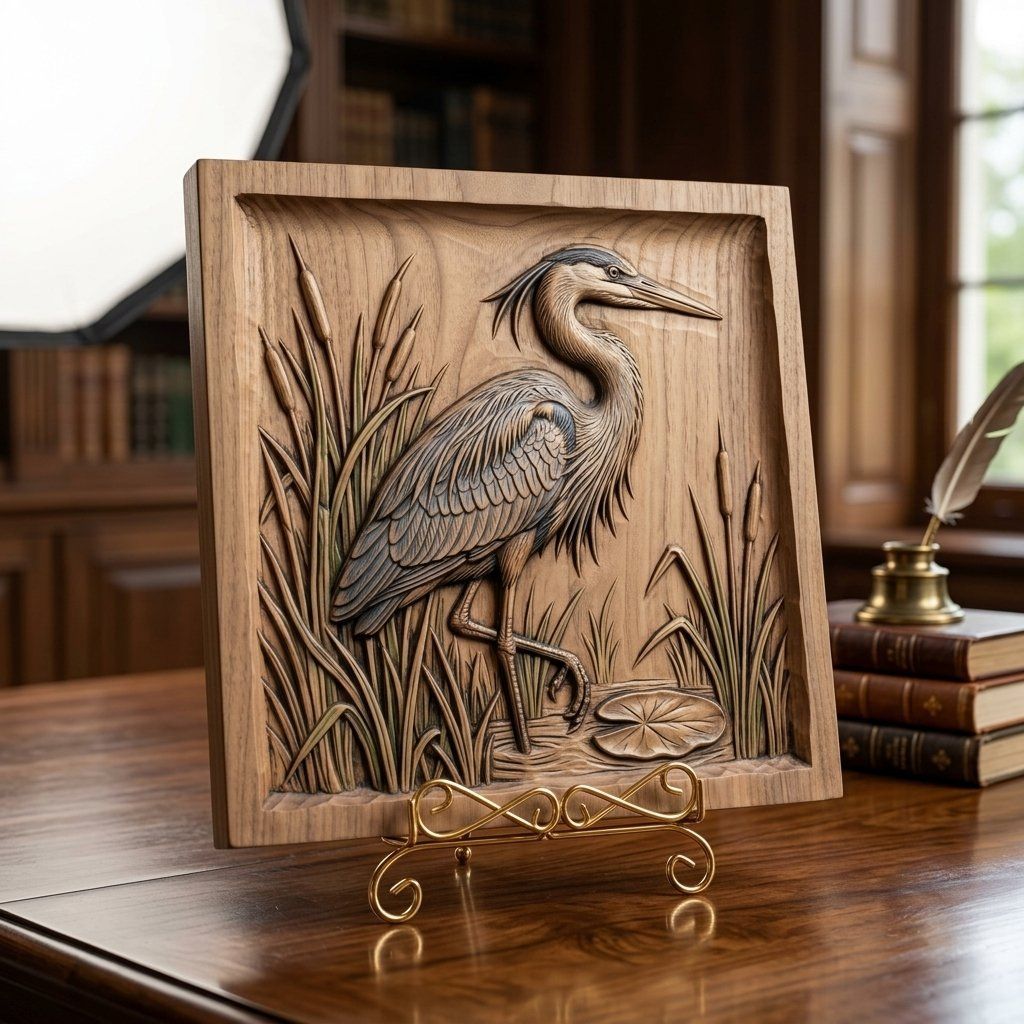 Great Blue Heron Marsh Scene CNC Relief STL bas-relief STL — view 3