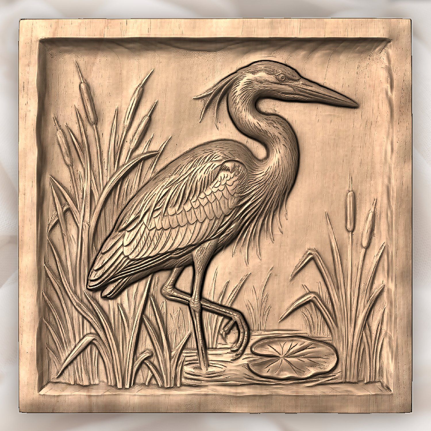 Great Blue Heron Marsh Scene CNC Relief STL bas-relief STL — view 4
