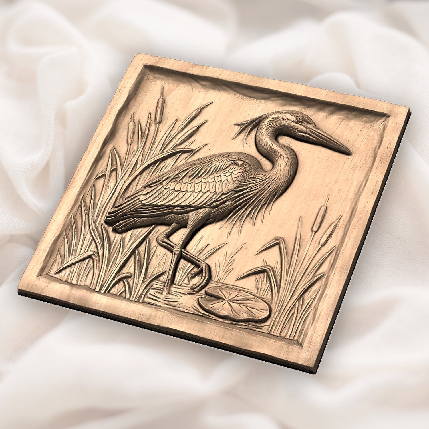 Great Blue Heron Marsh Scene CNC Relief STL bas-relief STL — view 5