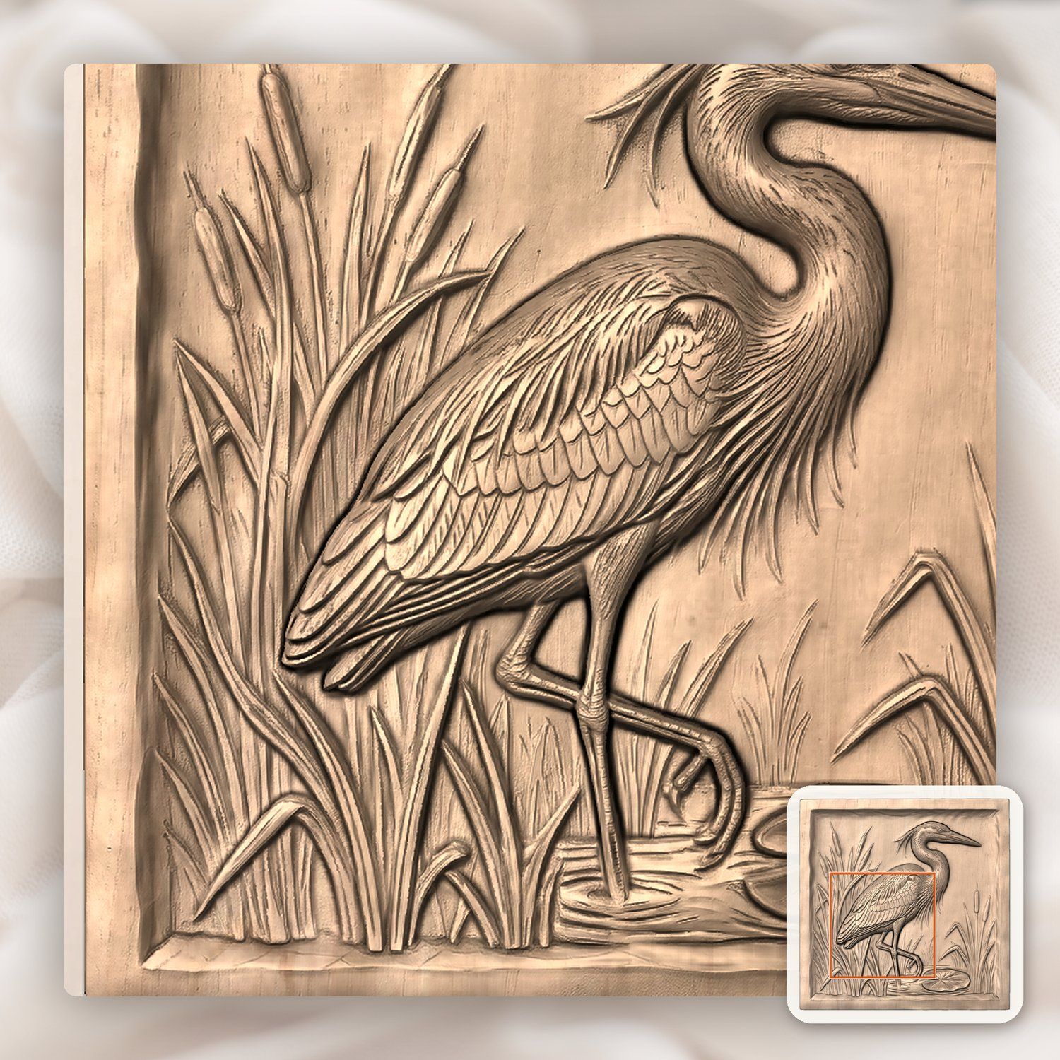 Great Blue Heron Marsh Scene CNC Relief STL bas-relief STL — view 6