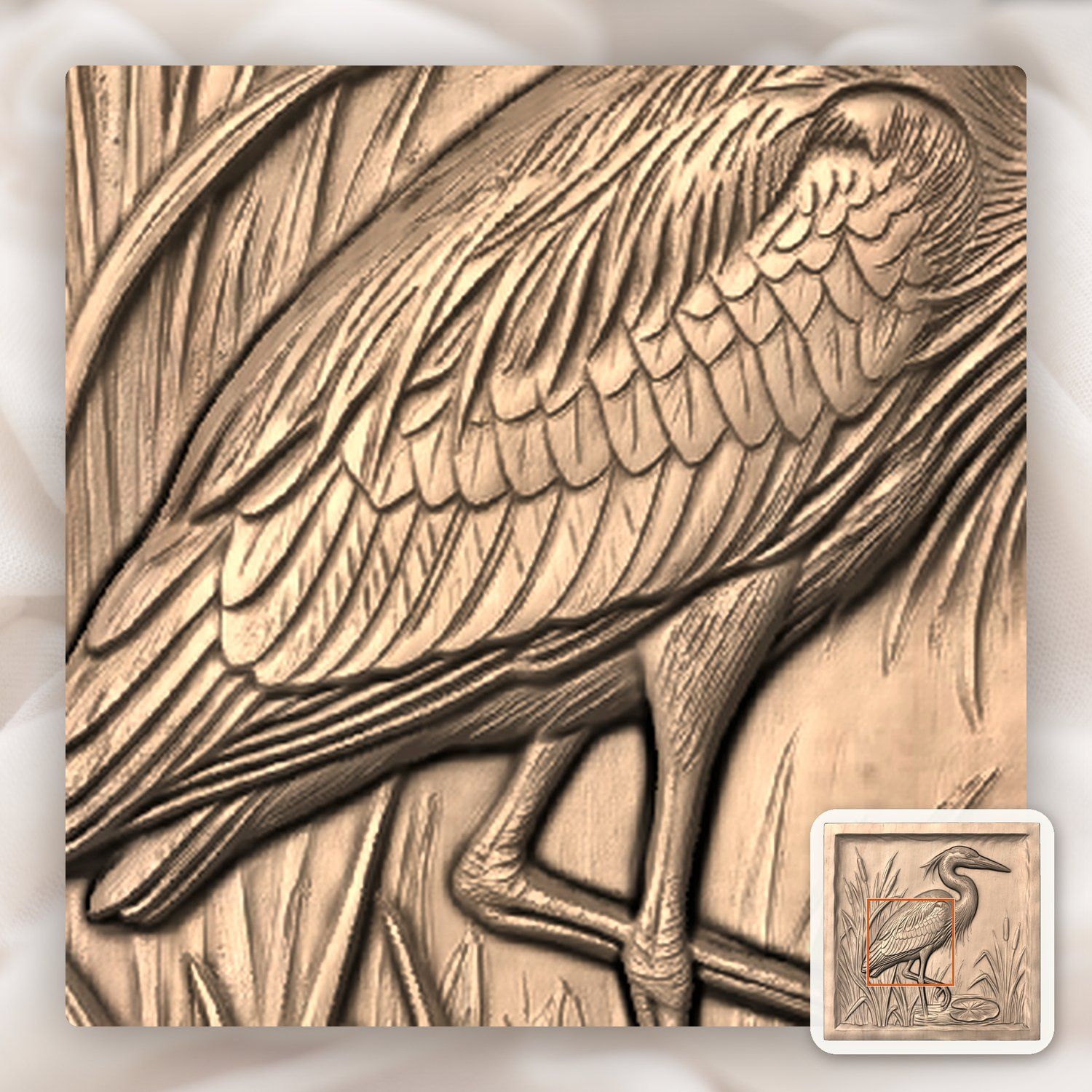 Great Blue Heron Marsh Scene CNC Relief STL bas-relief STL — view 7