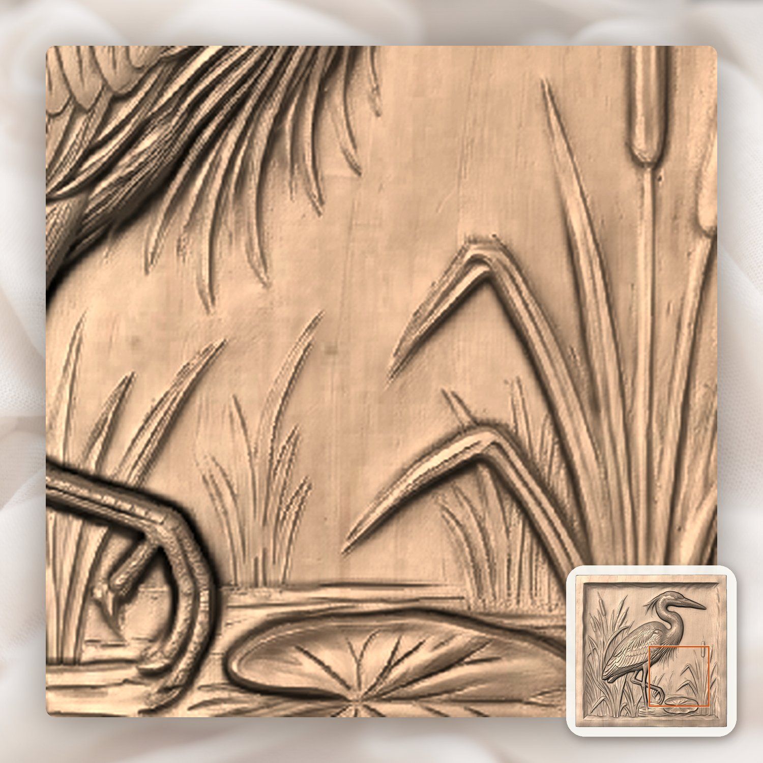 Great Blue Heron Marsh Scene CNC Relief STL bas-relief STL — view 8