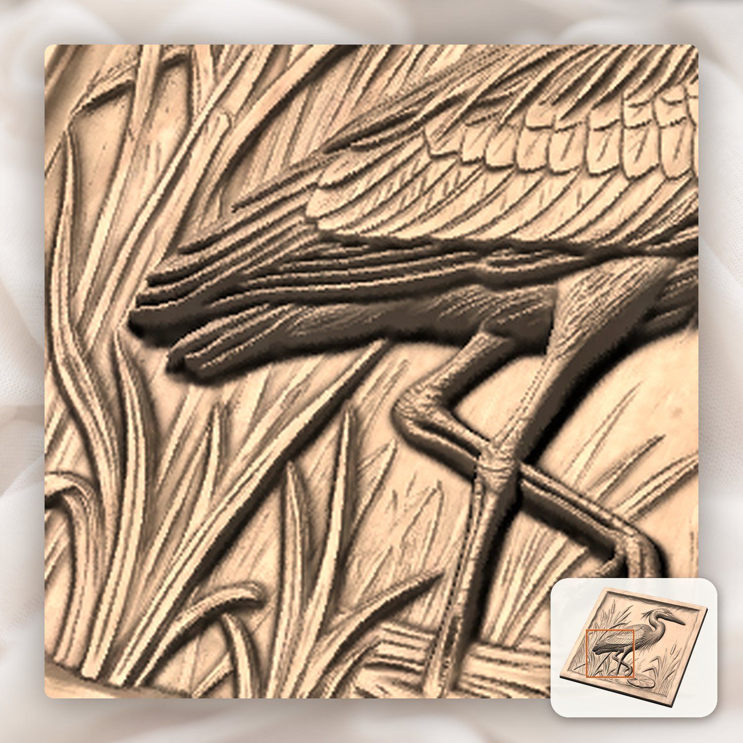 Great Blue Heron Marsh Scene CNC Relief STL bas-relief STL — view 9