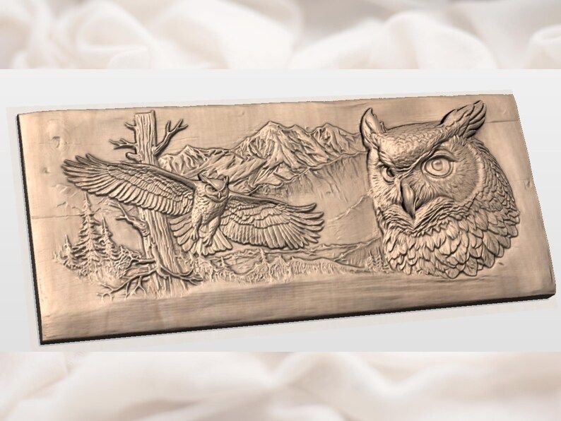 Great Horned Owl and Mountain Wilderness Bas-Relief STL bas-relief STL — view 3