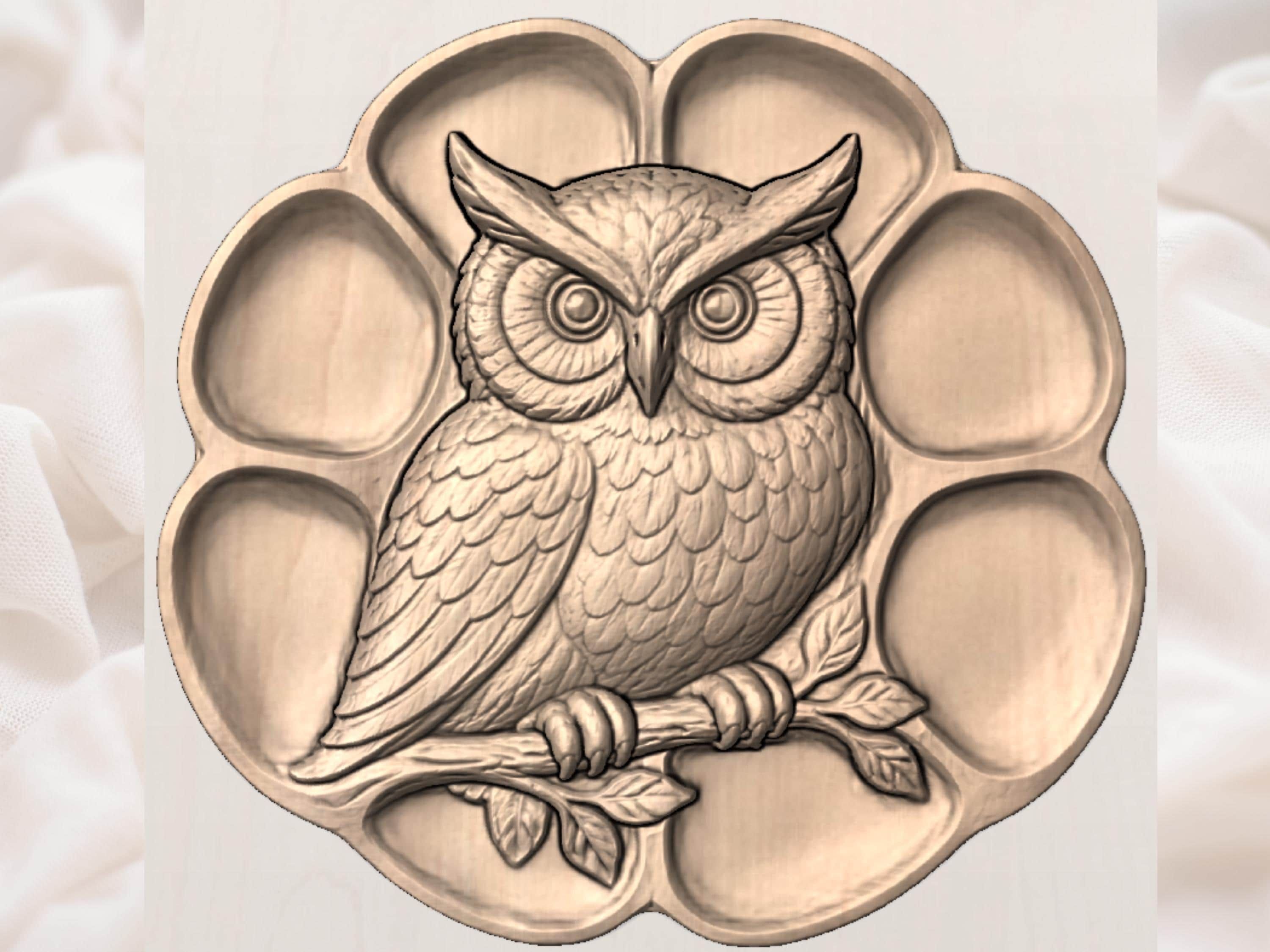 Great Horned Owl Serving Tray STL File for CNC Router bas-relief STL — view 10