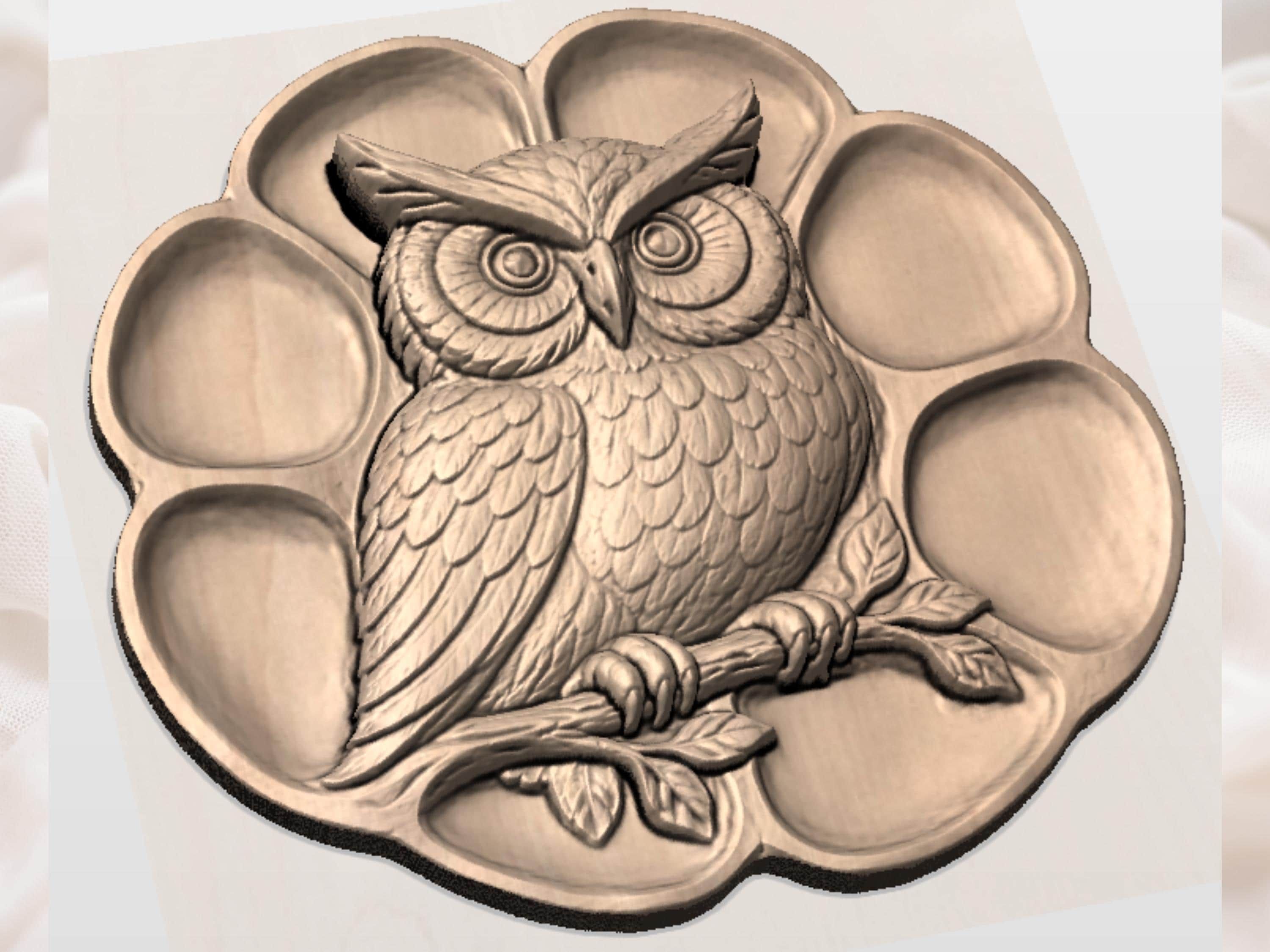 Great Horned Owl Serving Tray STL File for CNC Router bas-relief STL — view 9
