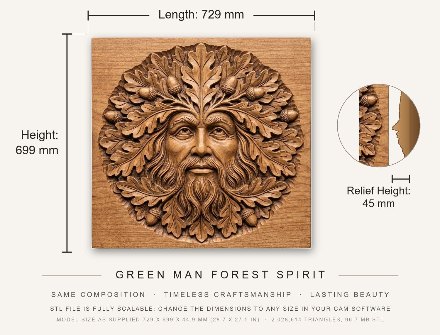 Green Man Forest Spirit CNC Relief STL bas-relief STL — view 3