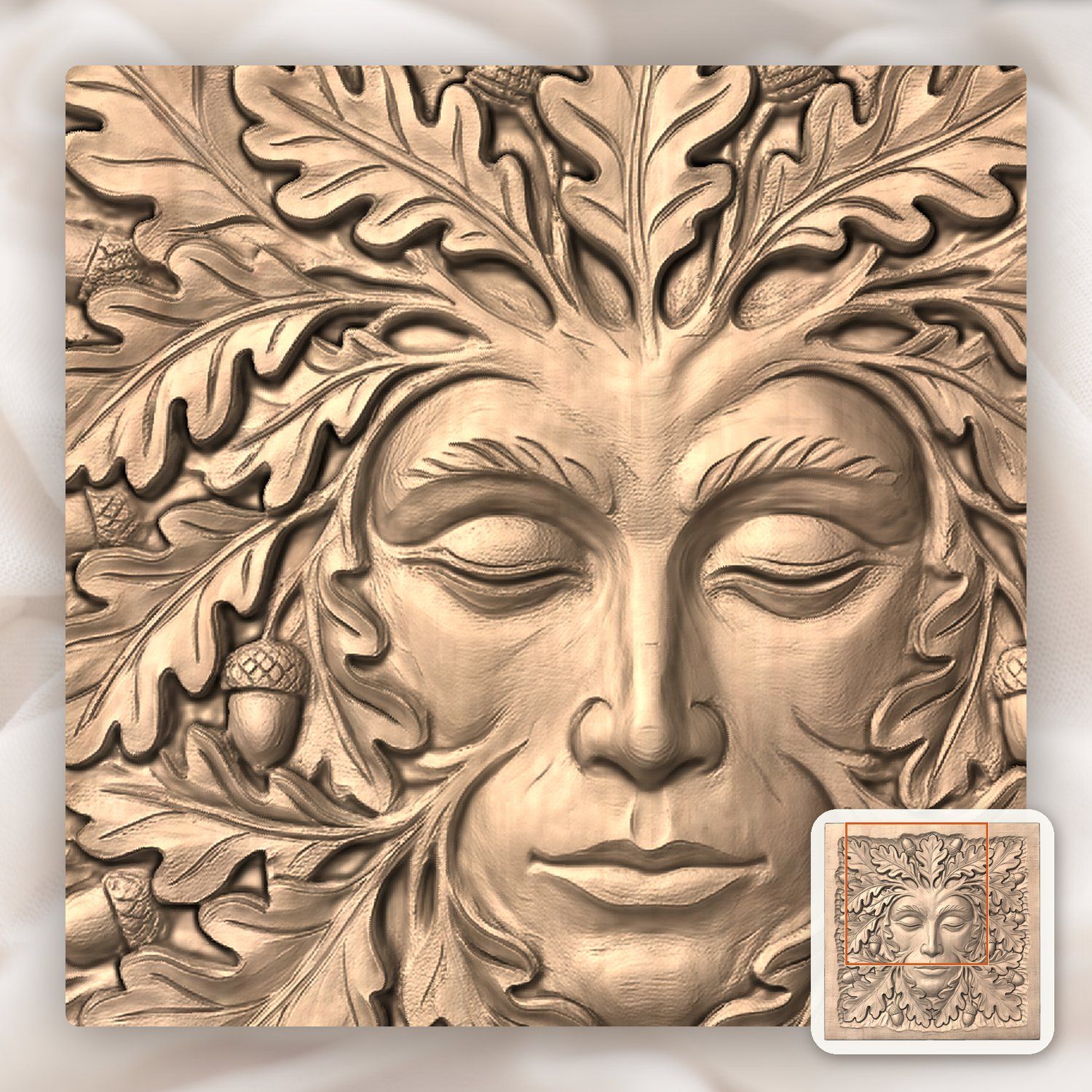 Green Man Forest Spirit Face CNC Relief STL bas-relief STL — view 6