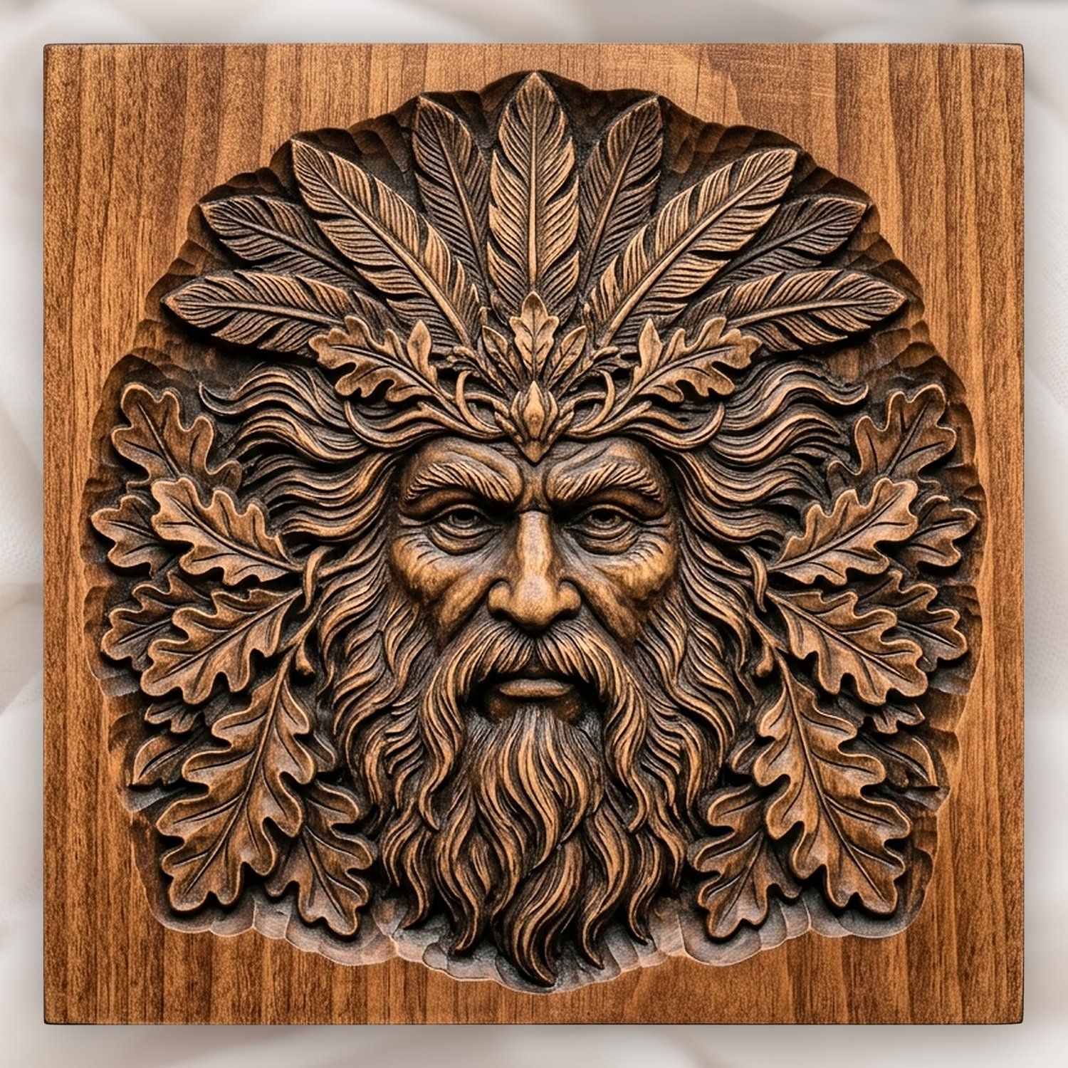 Green Man Forest Spirit Face Oak Leaves CNC Relief STL bas-relief STL design