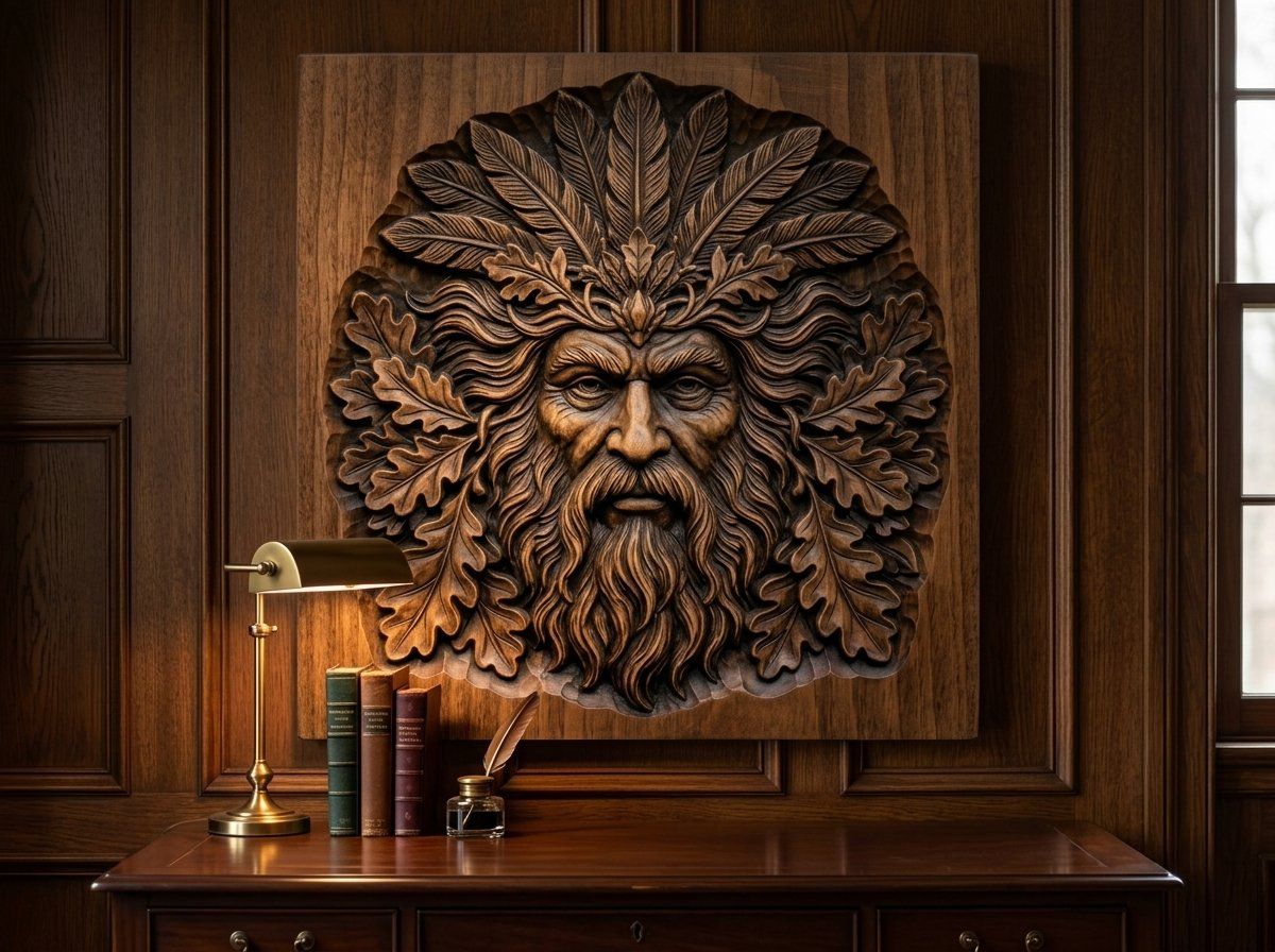 Green Man Forest Spirit Face Oak Leaves CNC Relief STL bas-relief STL — view 12