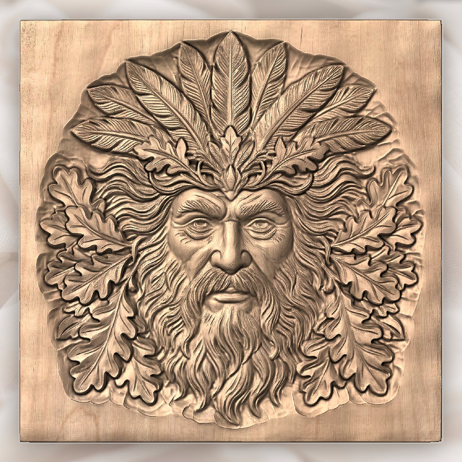 Green Man Forest Spirit Face Oak Leaves CNC Relief STL bas-relief STL — view 4