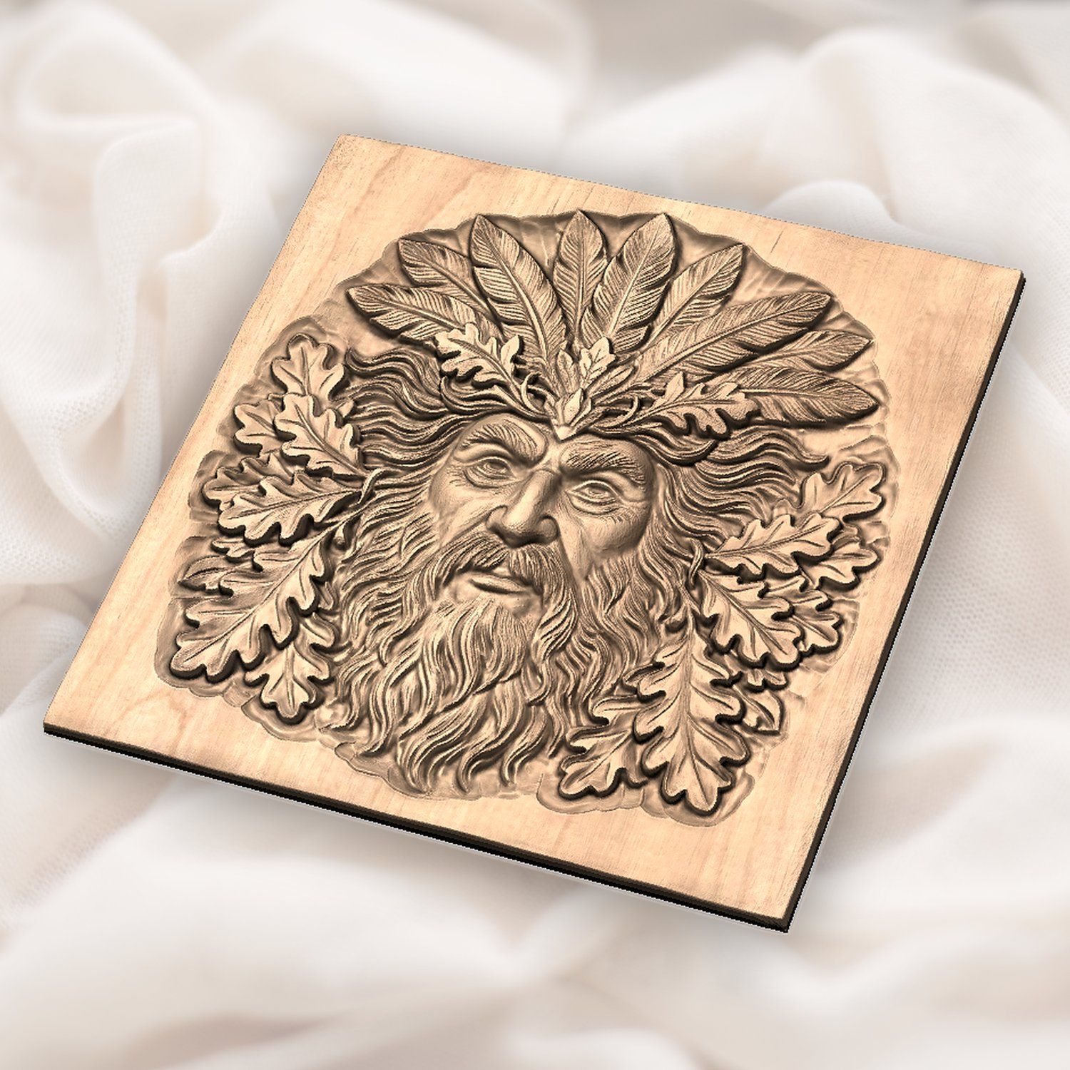 Green Man Forest Spirit Face Oak Leaves CNC Relief STL bas-relief STL — view 5
