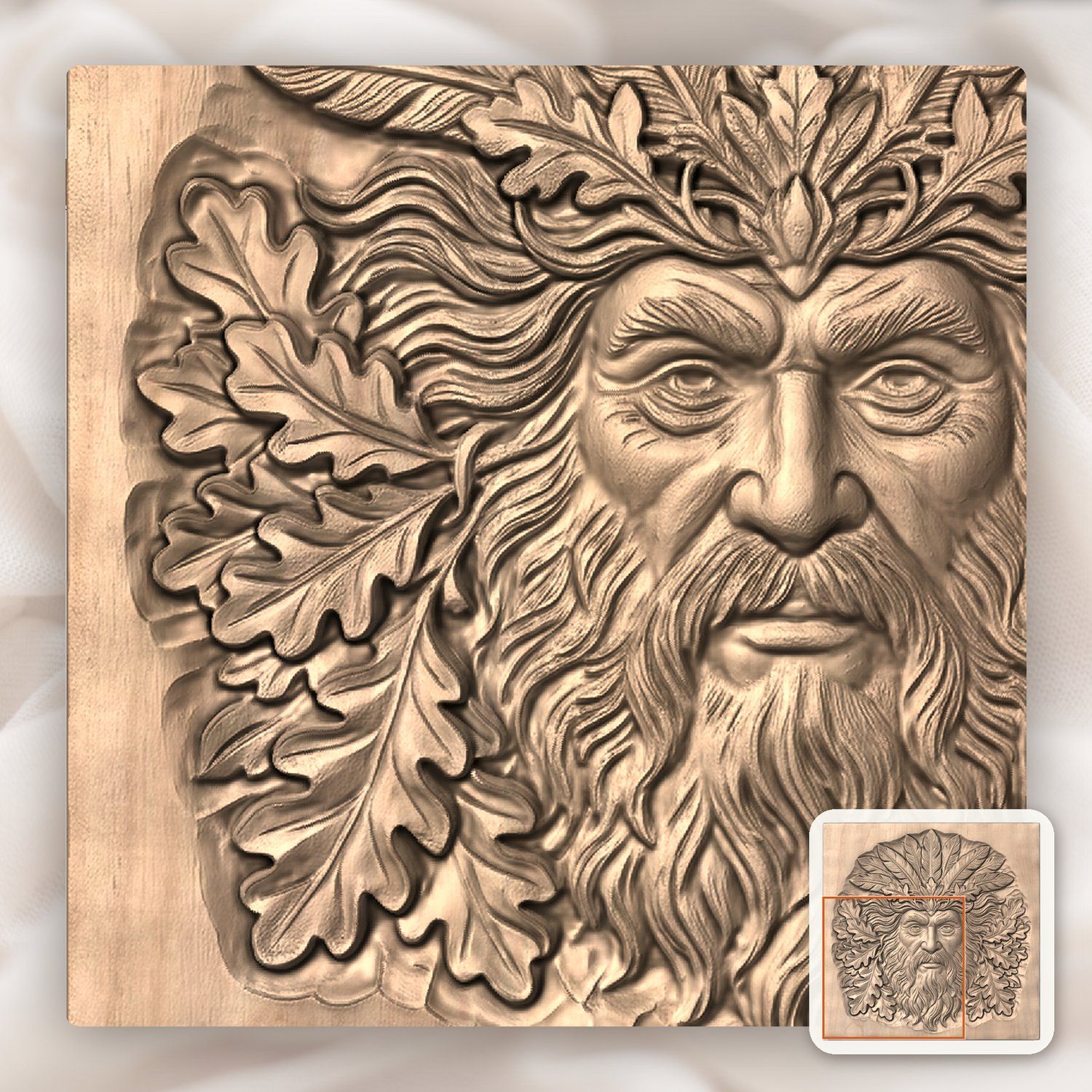 Green Man Forest Spirit Face Oak Leaves CNC Relief STL bas-relief STL — view 8