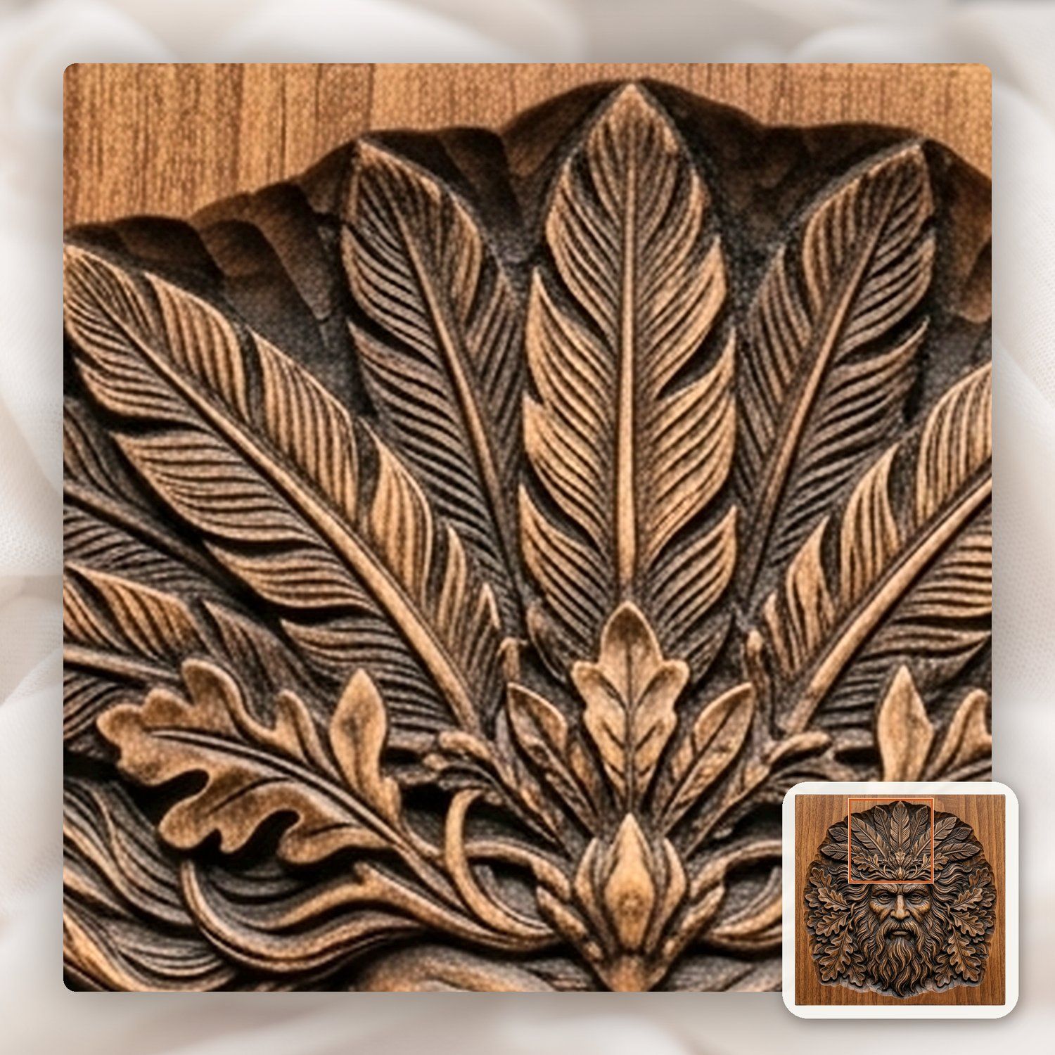 Green Man Forest Spirit Face Oak Leaves CNC Relief STL bas-relief STL — view 11