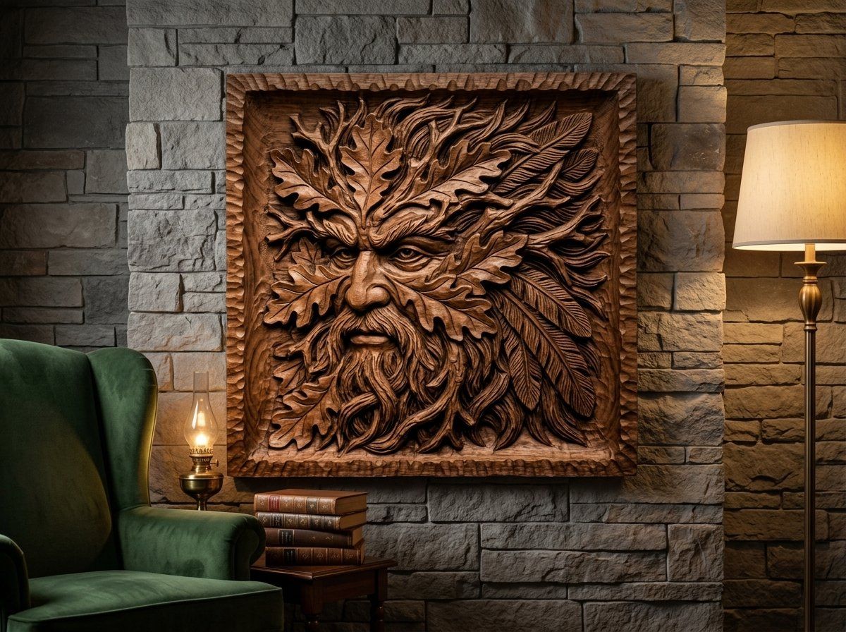 Green Man Forest Spirit Foliate Head CNC Relief STL bas-relief STL — view 12