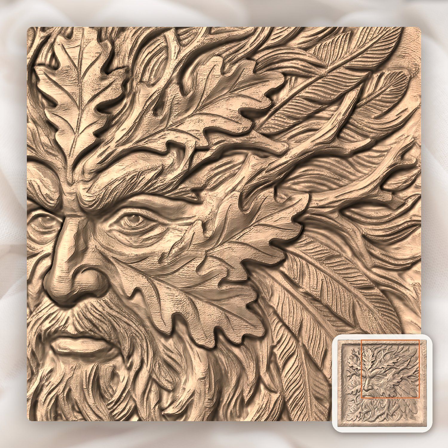 Green Man Forest Spirit Foliate Head CNC Relief STL bas-relief STL — view 6
