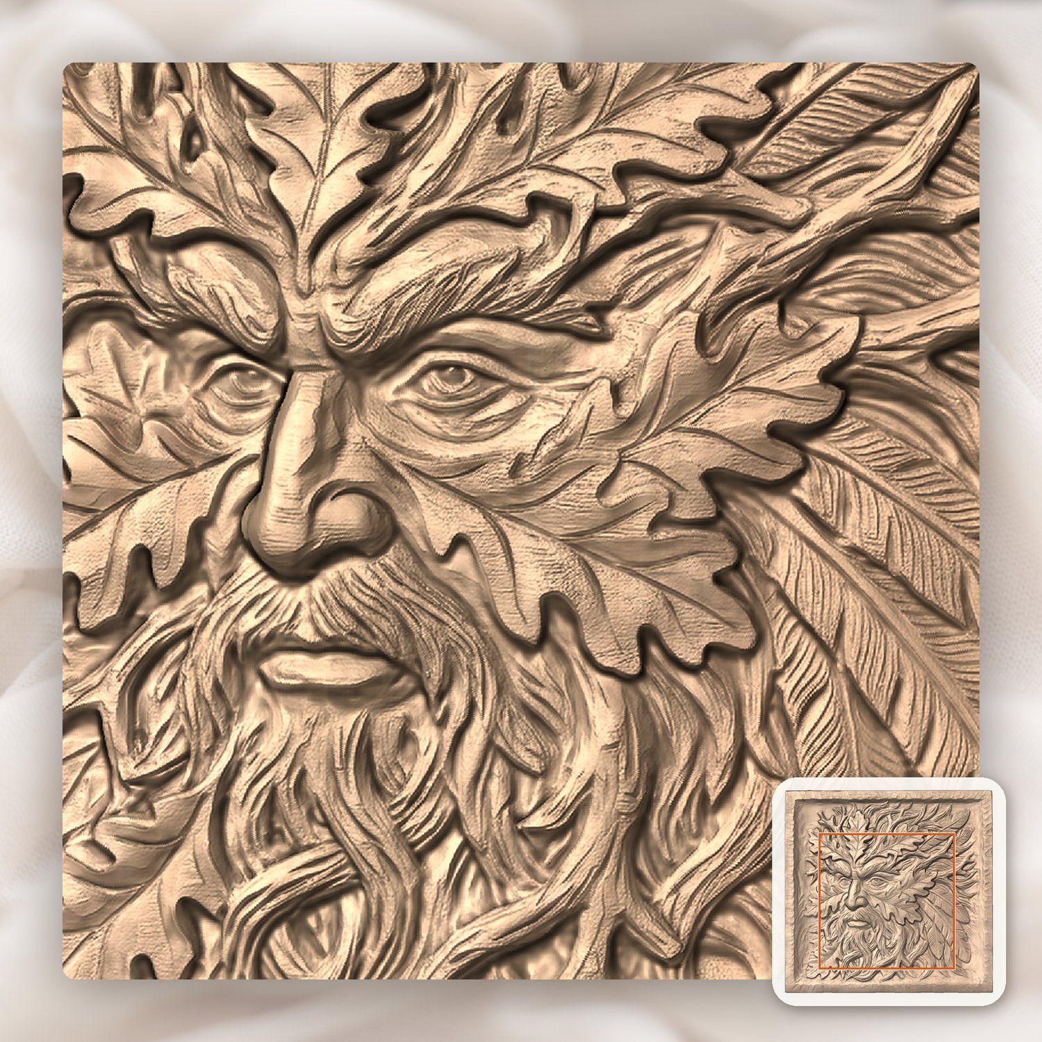 Green Man Forest Spirit Foliate Head CNC Relief STL bas-relief STL — view 7