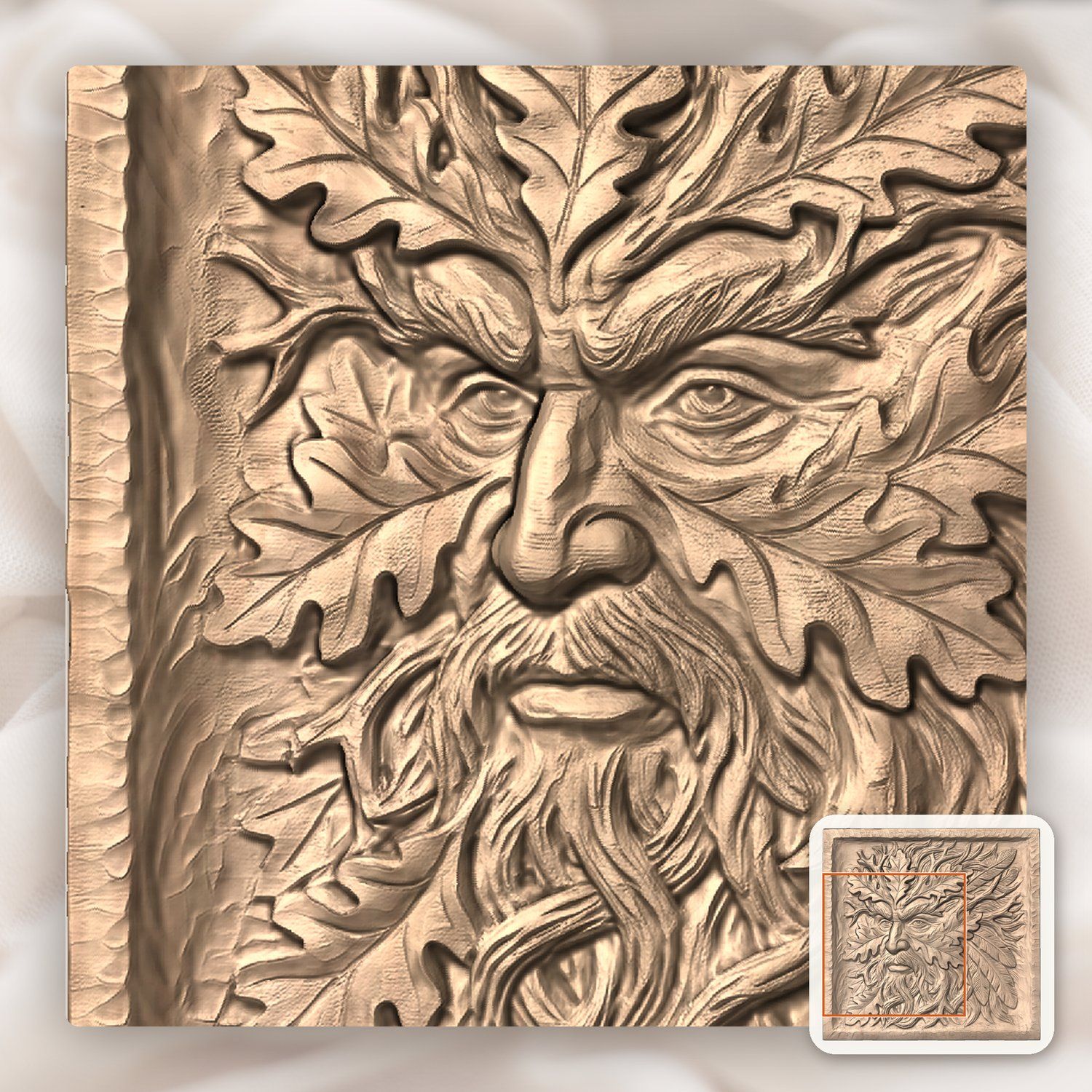 Green Man Forest Spirit Foliate Head CNC Relief STL bas-relief STL — view 9
