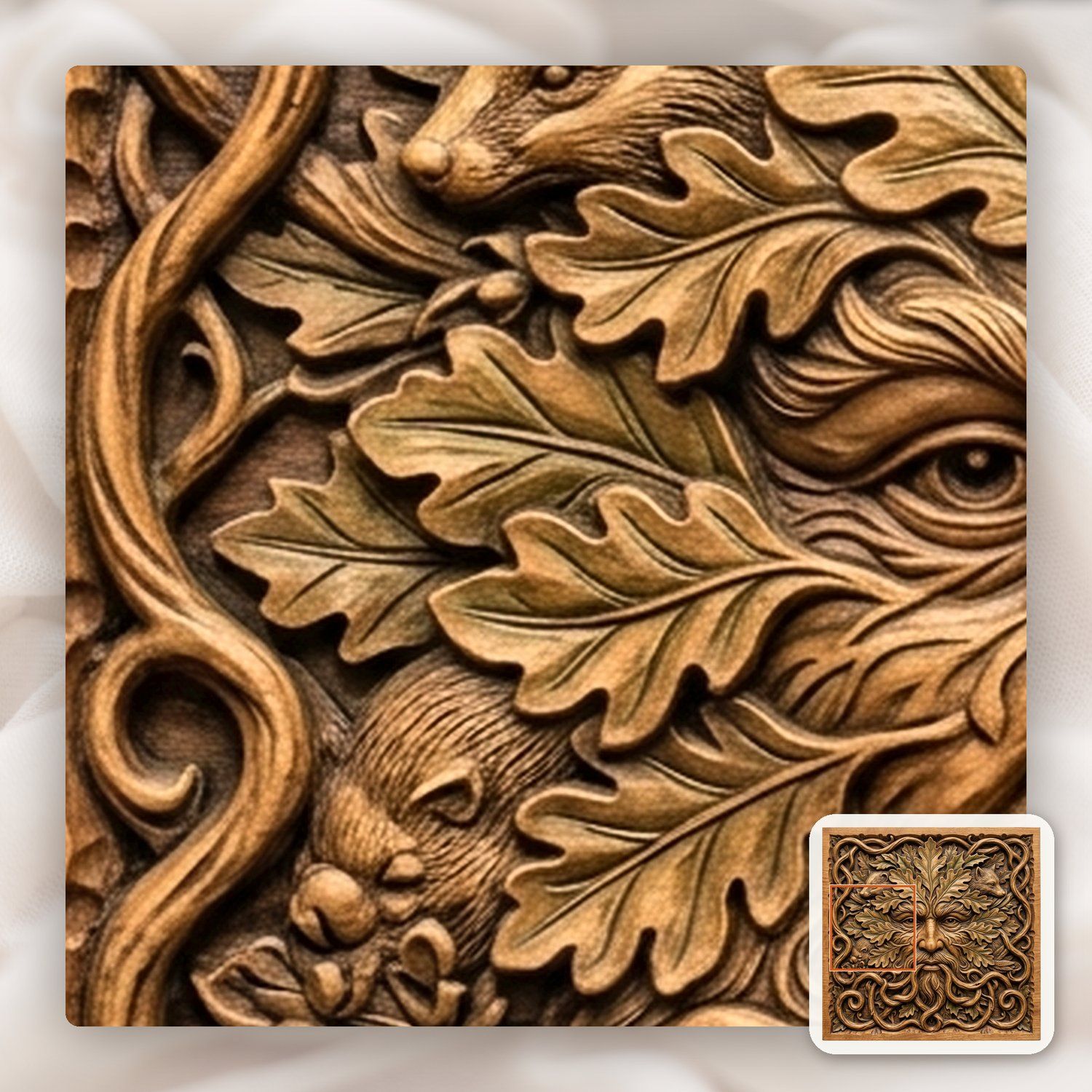 Green Man Forest Spirit Oak Carving CNC Relief STL bas-relief STL — view 11
